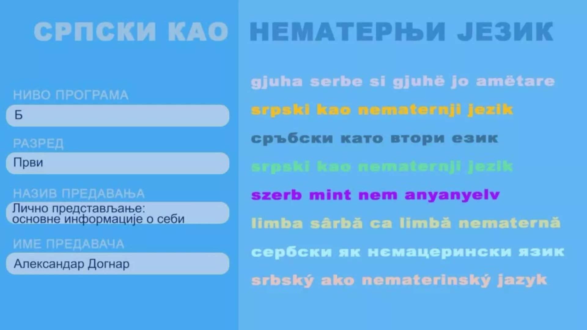 SŠ1 – Srpski kao nematernji jezik, 1. čas: Lično predstavljanje: Osnovne informacije o sebi