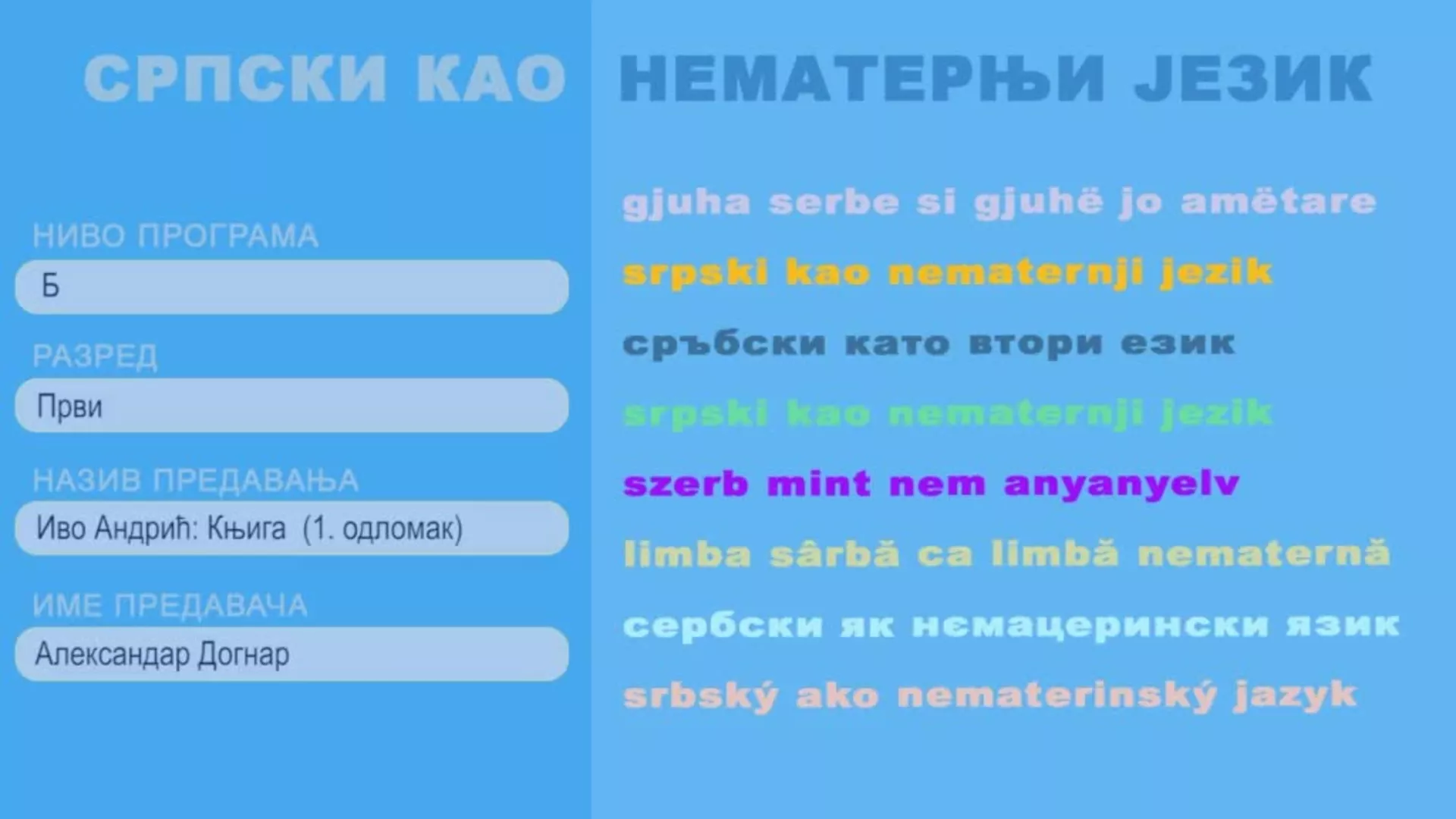 SŠ1 – Srpski kao nematernji jezik, 9. čas: Ivo Andrić: Knjiga (1. odlomak)