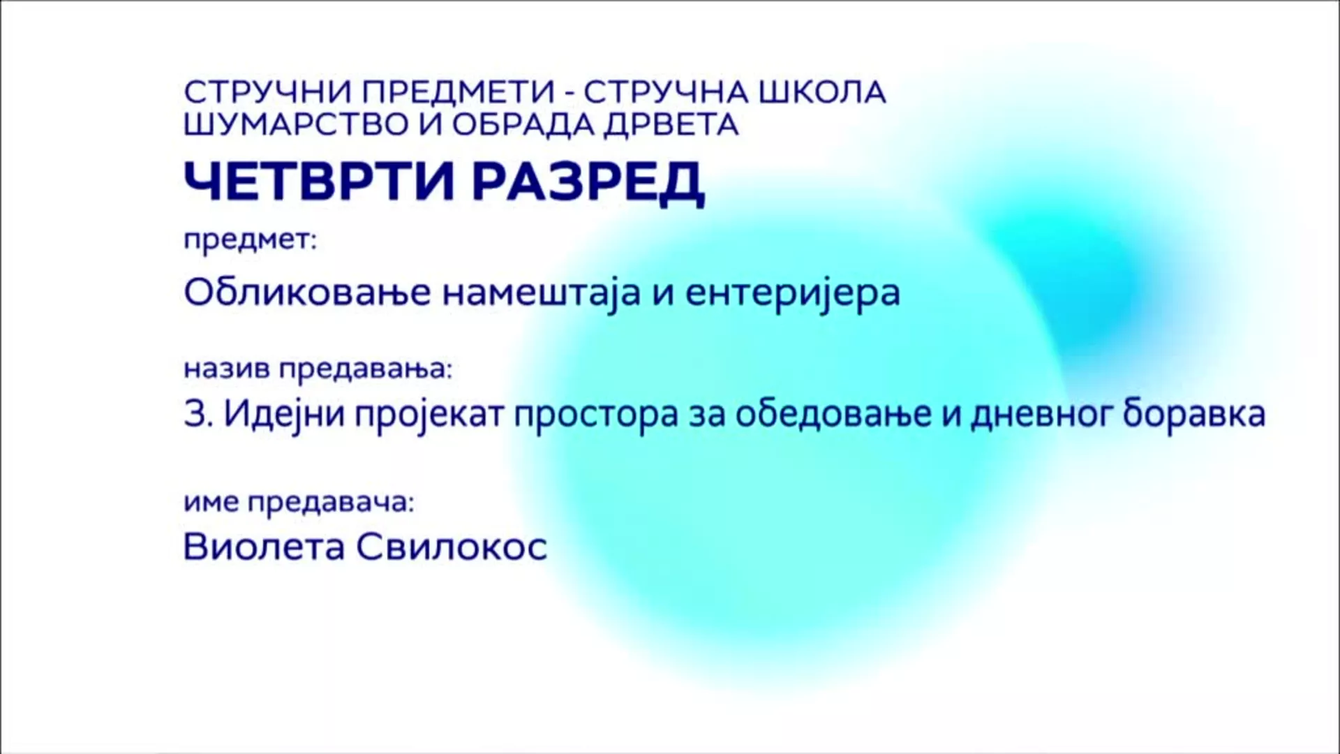 СШ4 – Обликовање намештаја и ентеријера, 3. час: Идејни пројекат простора и дневног боравка