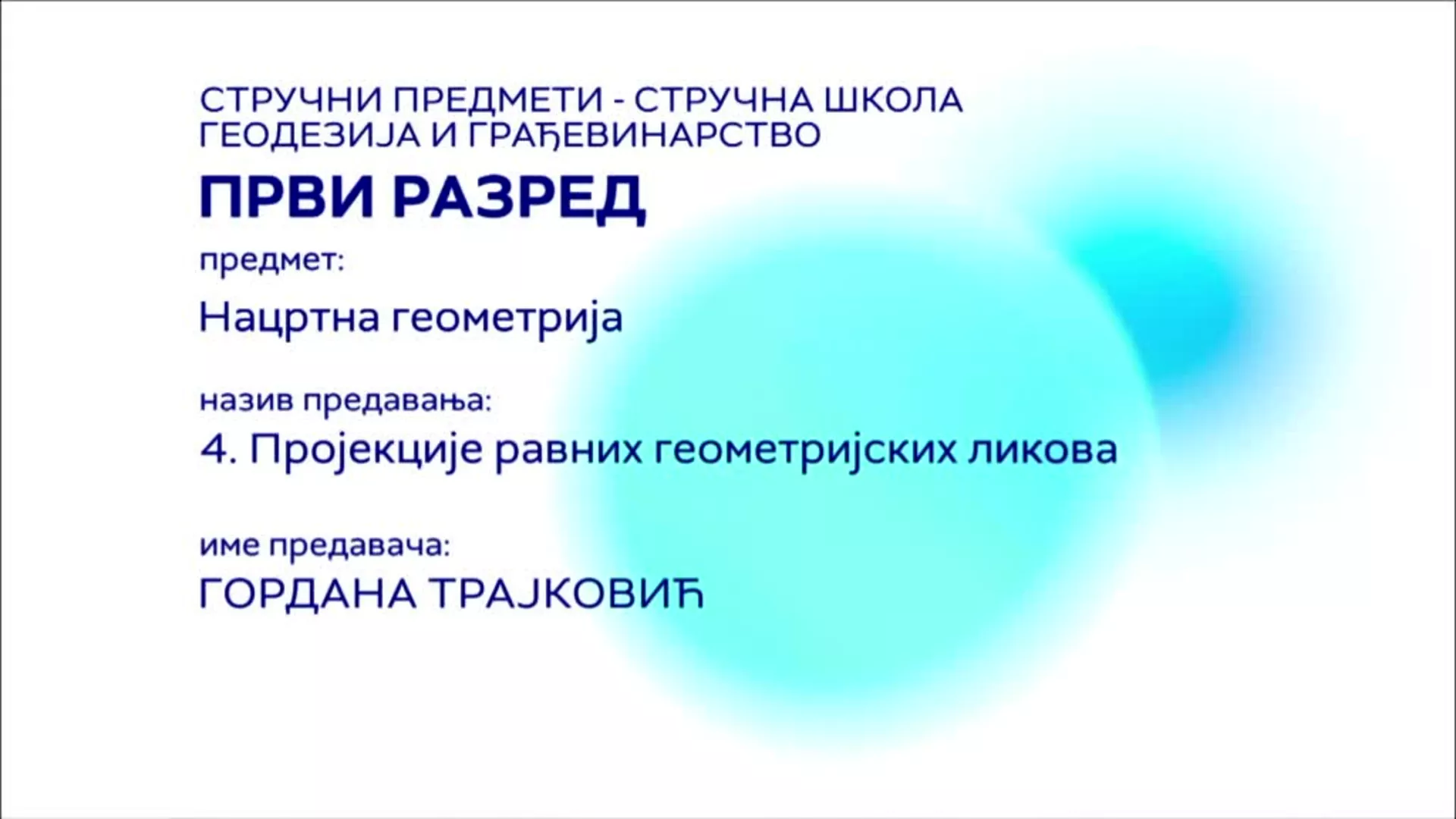 СШ1 – Нацртна геометрија, 4. час: Пројекције равних геометријских ликова