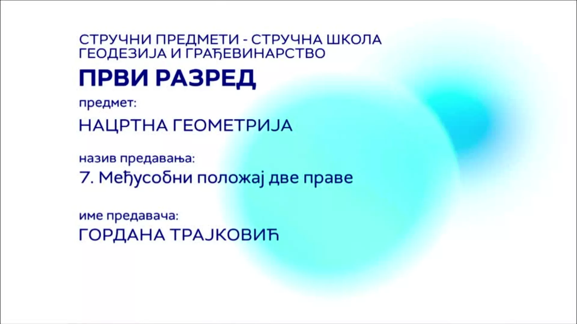СШ1 – Нацртна геометрија, 7. час: Међусобни положај две праве