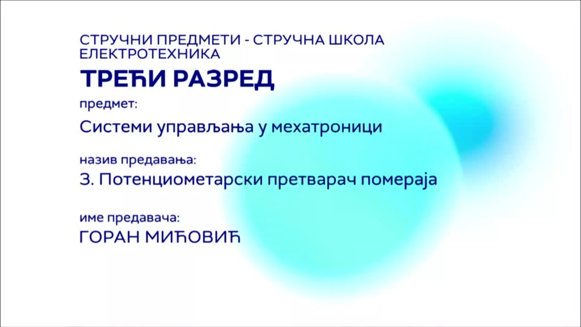 СШ3 – Системи управљања у мехатроници, 3. час: Потенциометарски претварач помераја