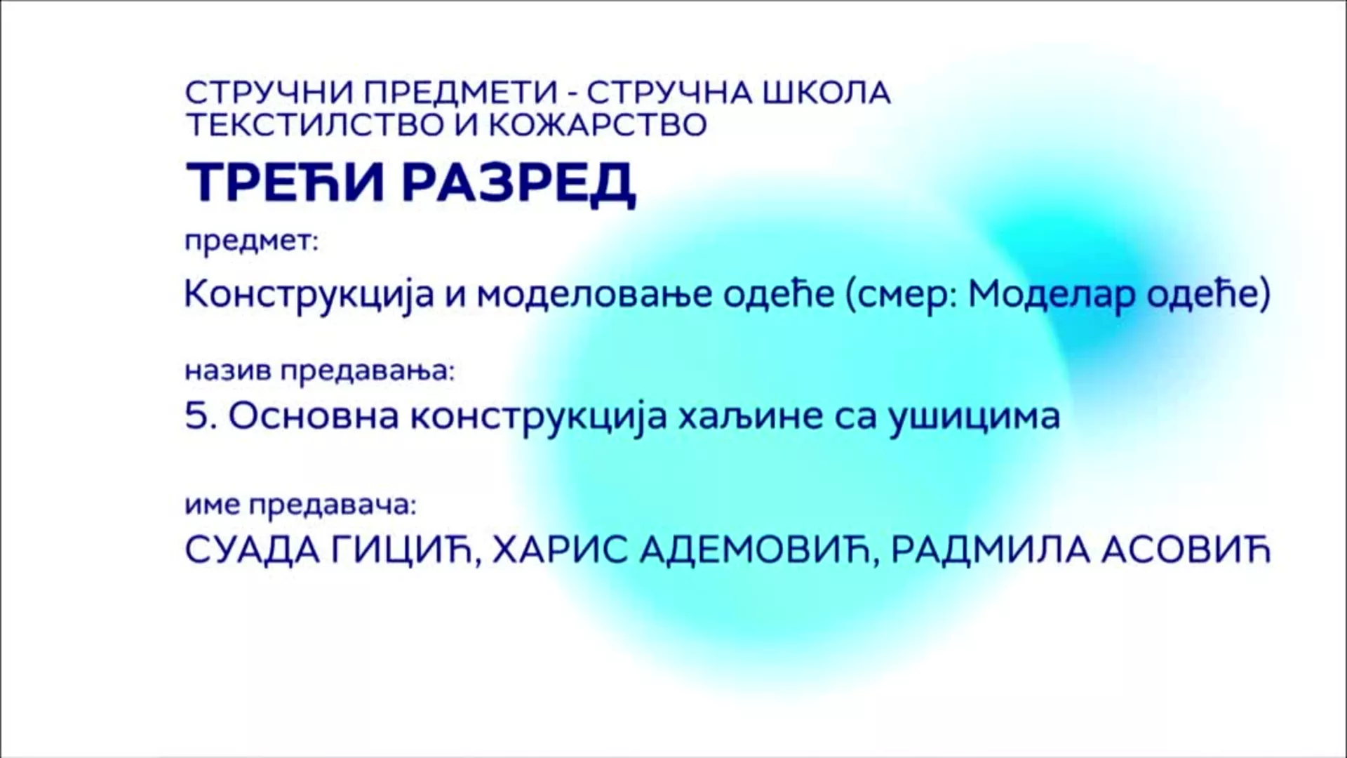 СШ3 – Конструкција и моделовање одеће (смер: Моделар одеће), 5. час: Основна конструкција хаљине са ушицима