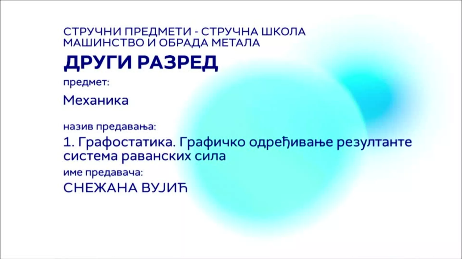 СШ2 – Механика, 1. час: Графостатика. Графичко одређивање резултантне система раванских сила
