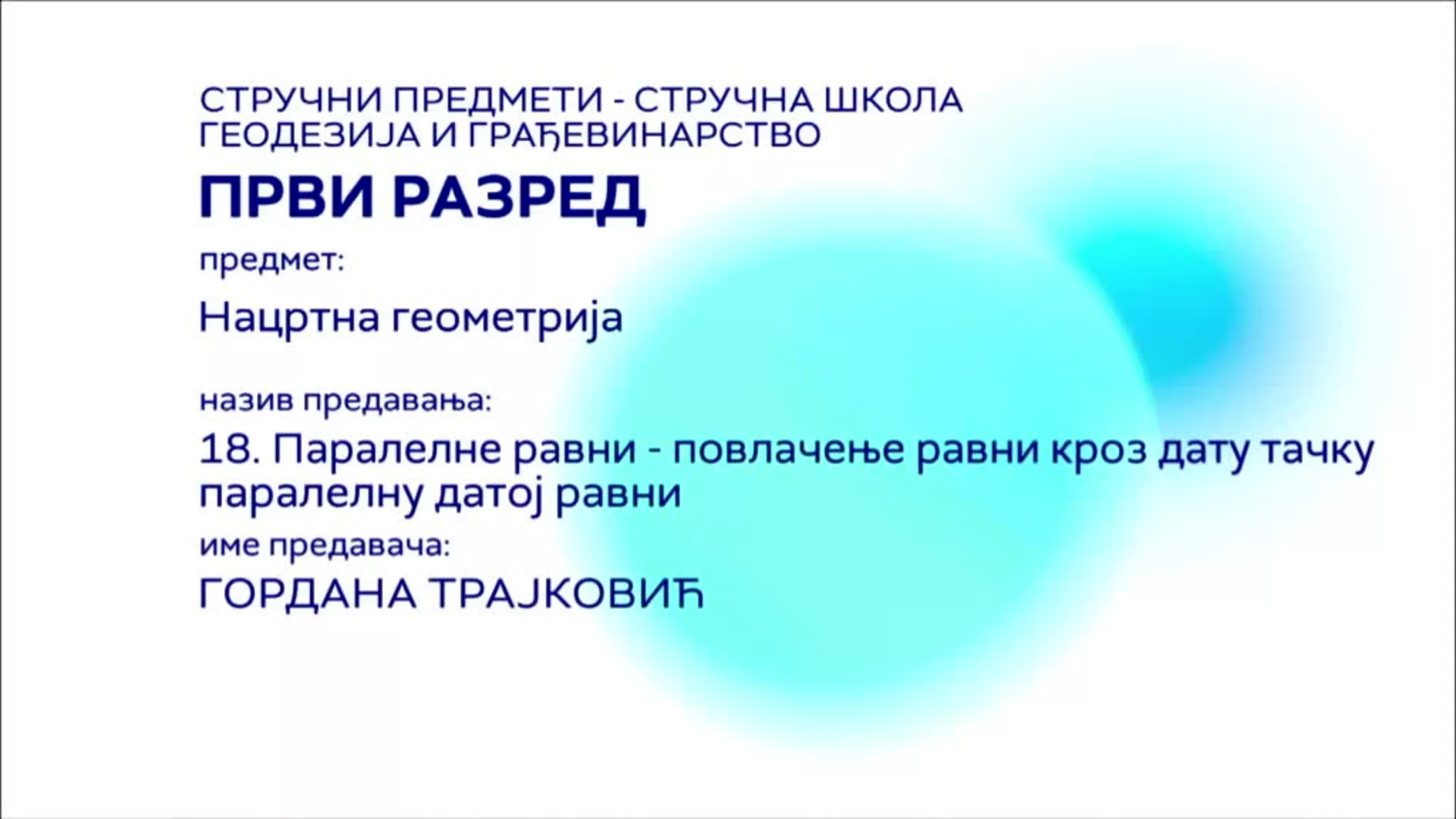 СШ1 – Нацртна геометрија, 18. час: Паралелне равни – повлачење равни кроз дату тачку паралелну датој равни