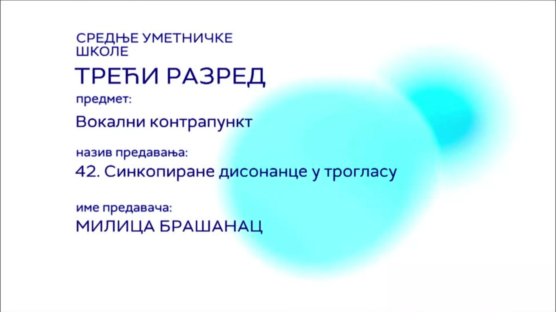 СШ3 – Вокални контрапункт, 42. час: Синкопиране дисонанце у трогласу