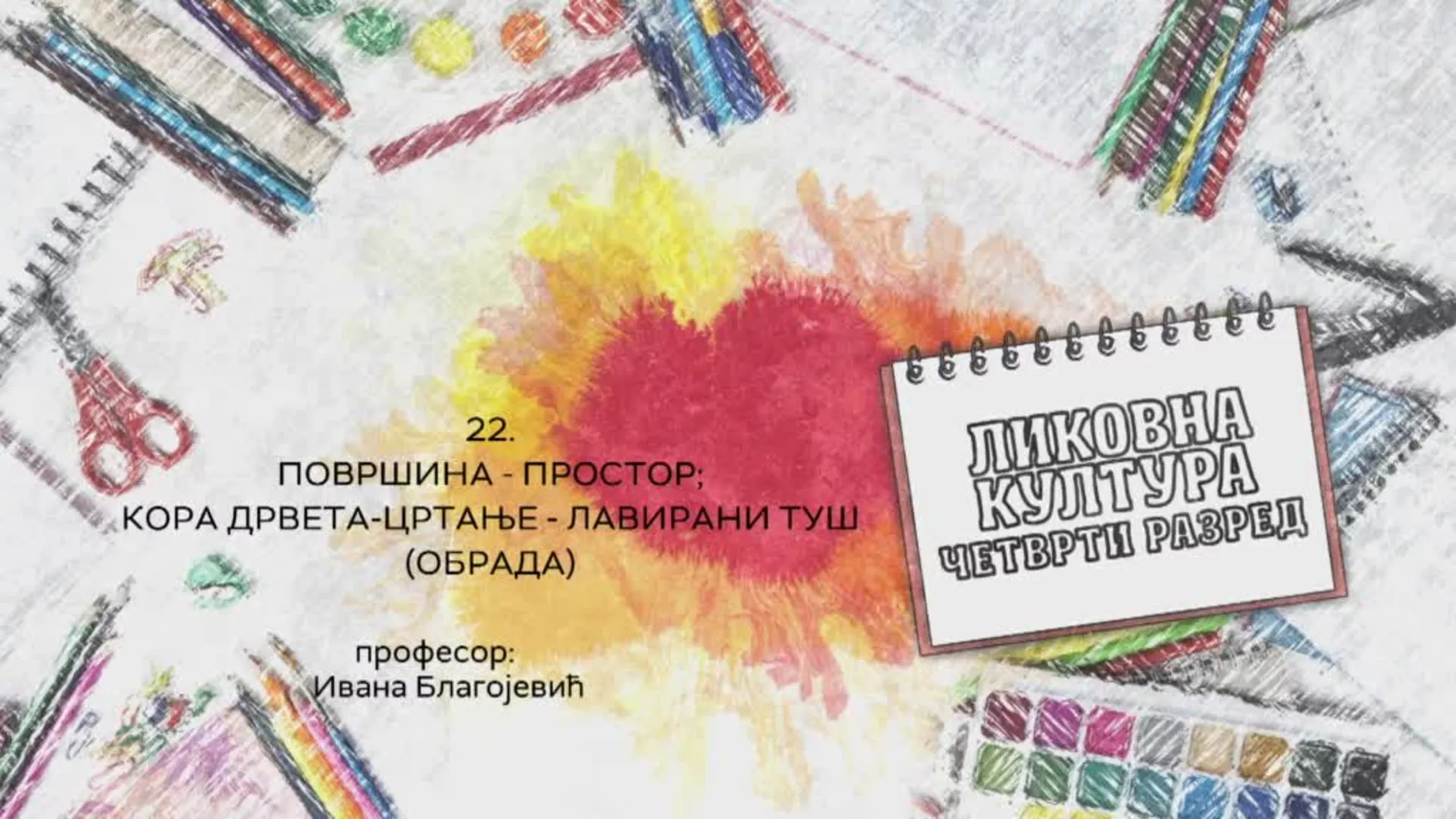 ОШ4 – Ликовна култура, 22. час: Површина-простор; Кора дрвета-цртање-лавирани туш (обрада)