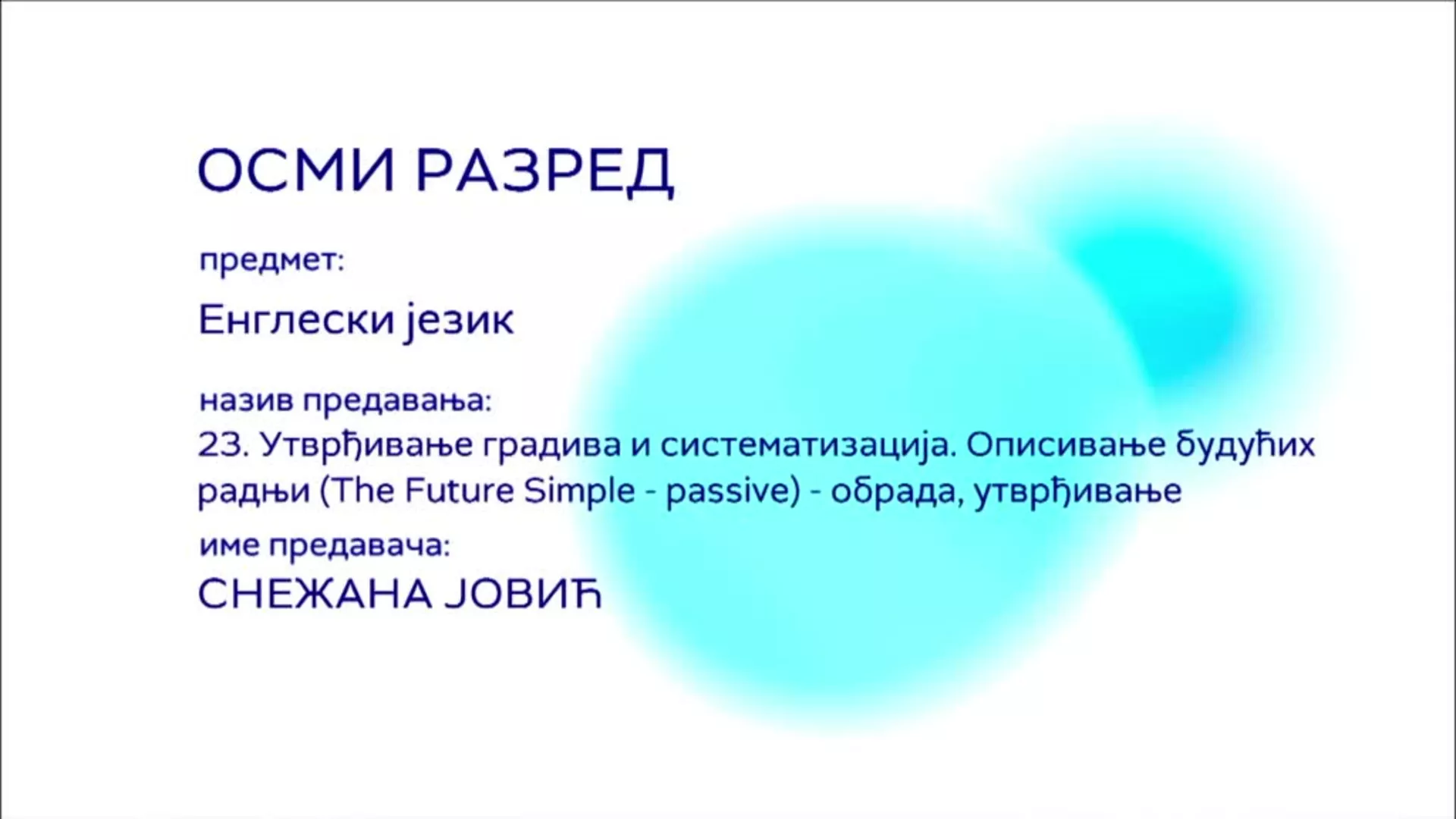 ОШ8 – Енглески језик, 23. час: Утврђивање градива (утврђивање и систематизација), описивање будућих радњи...