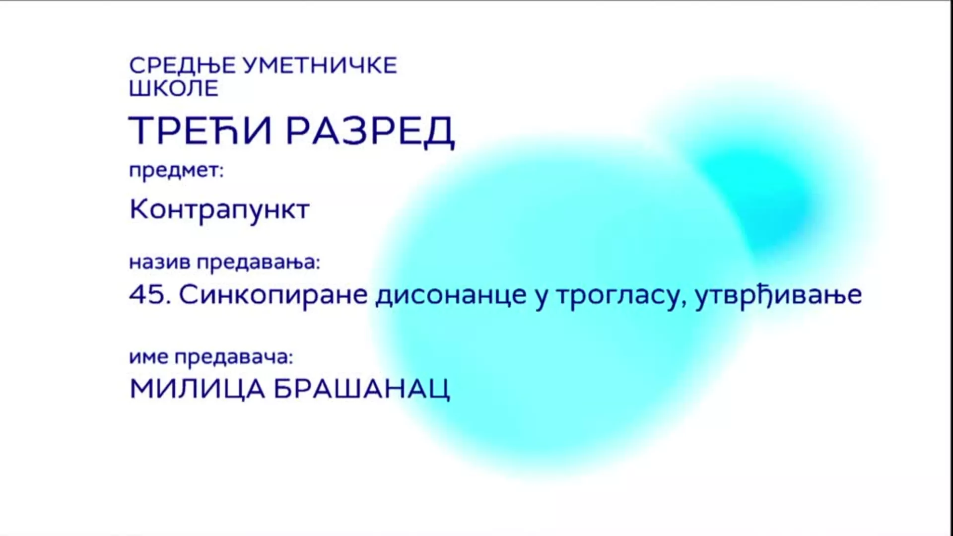 СШ3 – Контрапункт, 45. час: Синкопиране дисонанце у трогласу (утврђивање)
