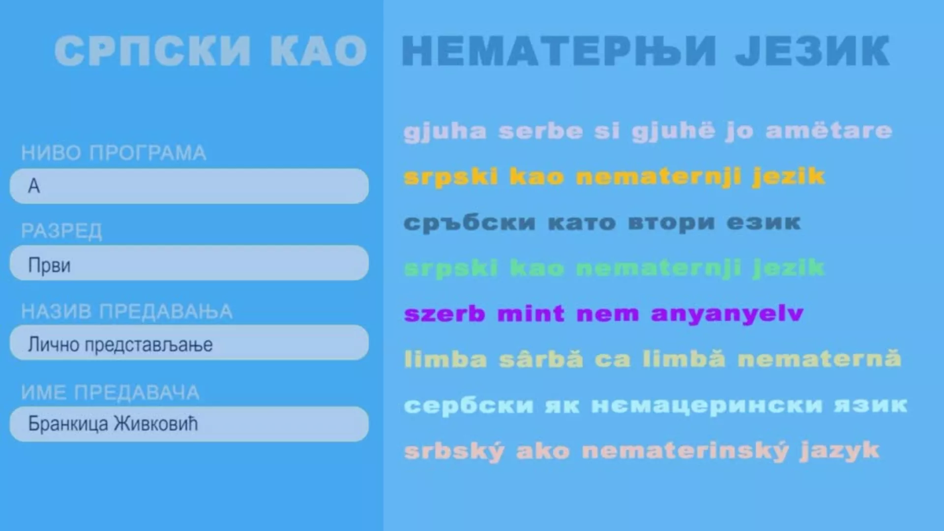 ОШ1 – Српски као нематерњи језик, 3. час: Лично представљање