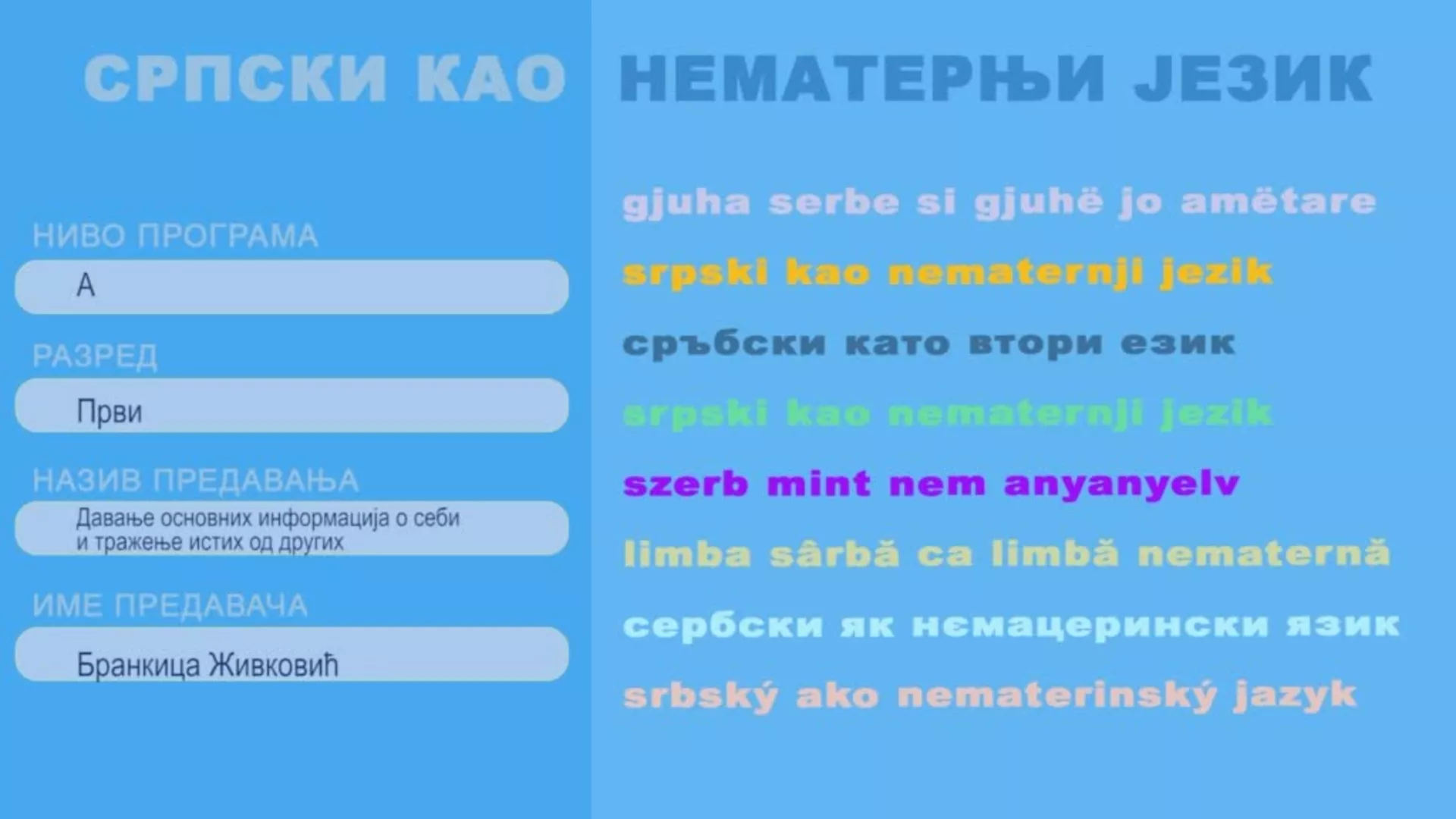 ОШ1 – Српски као нематерњи језик, 4. час: Давање основних информација о себи и тражење истих од других