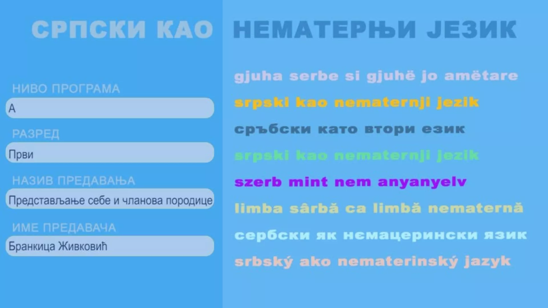 ОШ1 – Српски као нематерњи језик, 8. час: Представљање себе и чланова уже породице