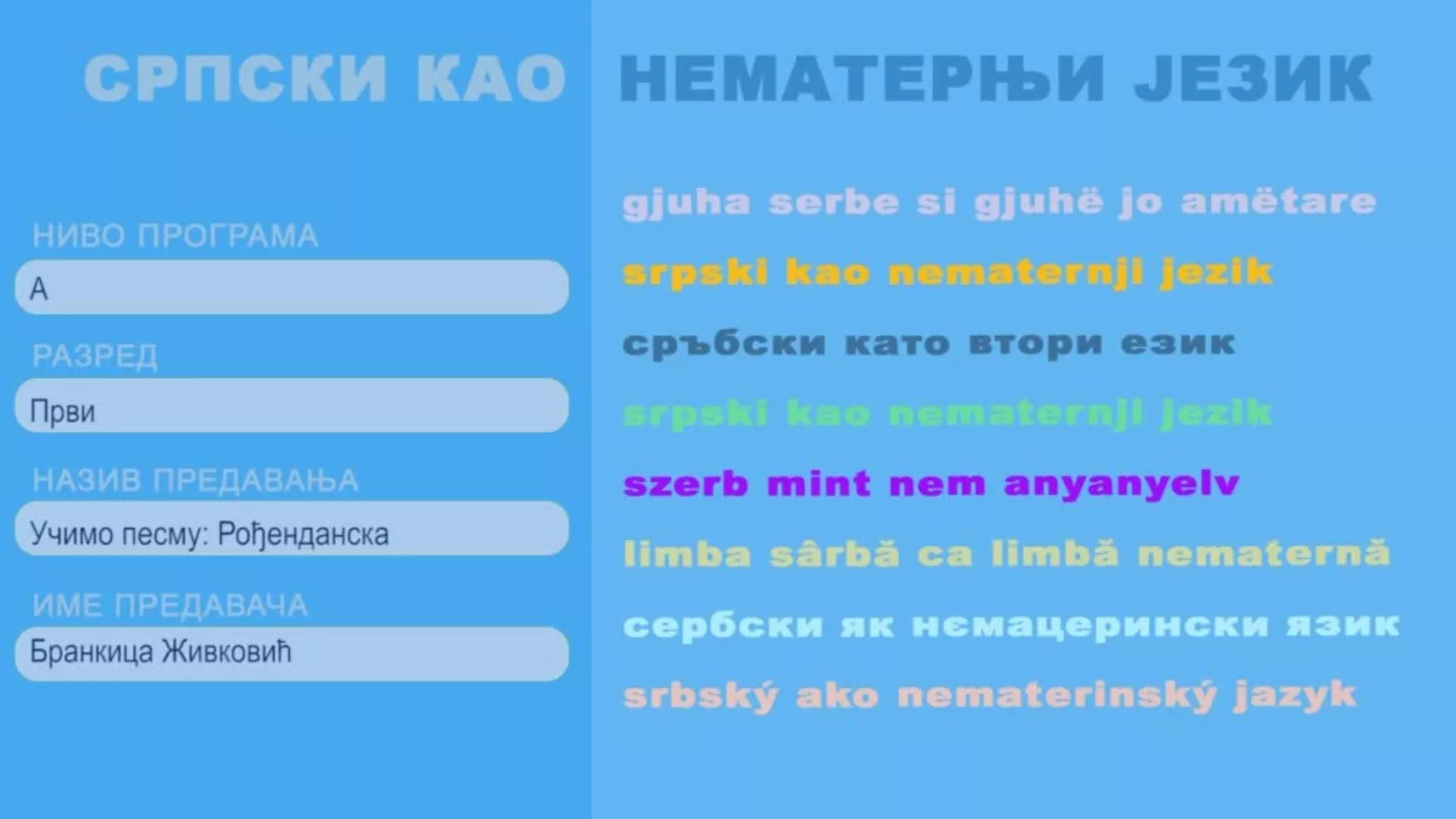 ОШ1 – Српски као нематерњи језик, 14. час: Учимо песму: Рођенданска