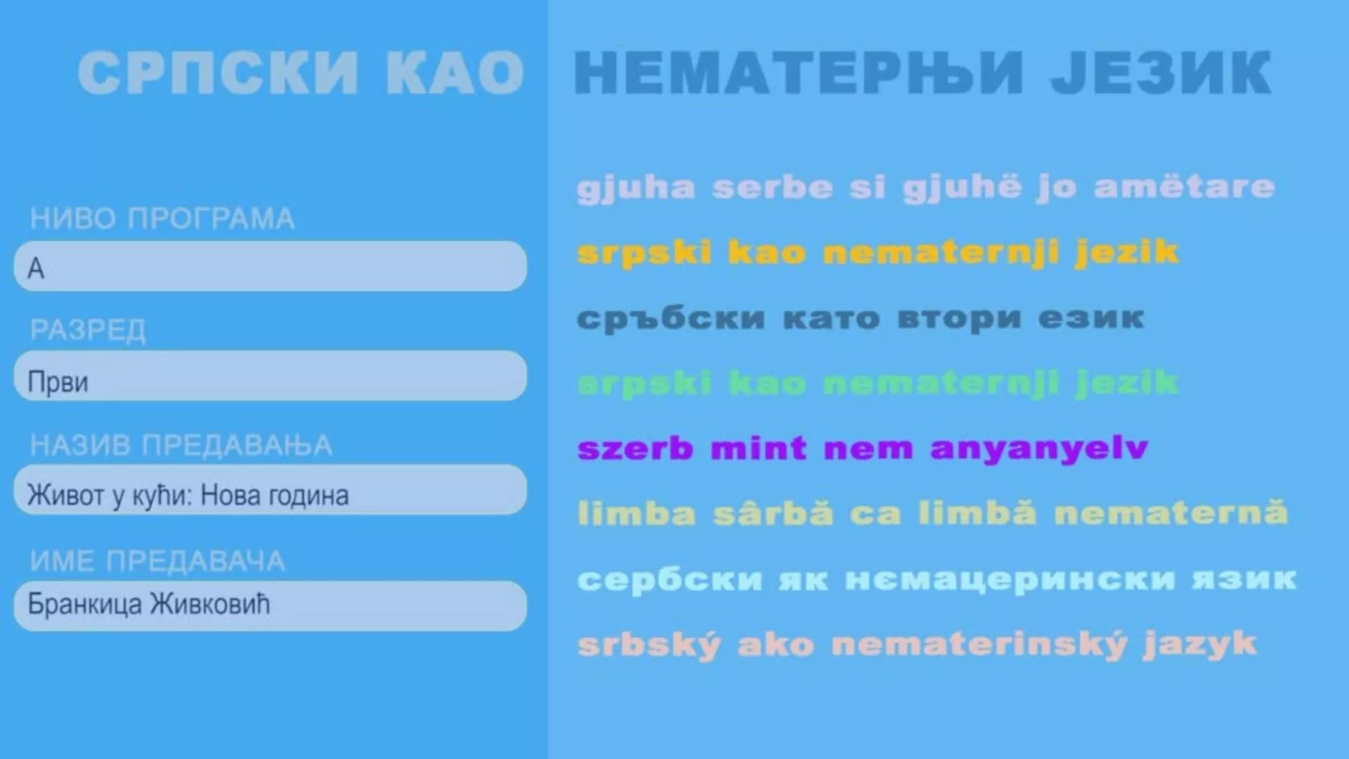 ОШ1 – Српски као нематерњи језик, 15. час: Живот у кући: Нова година