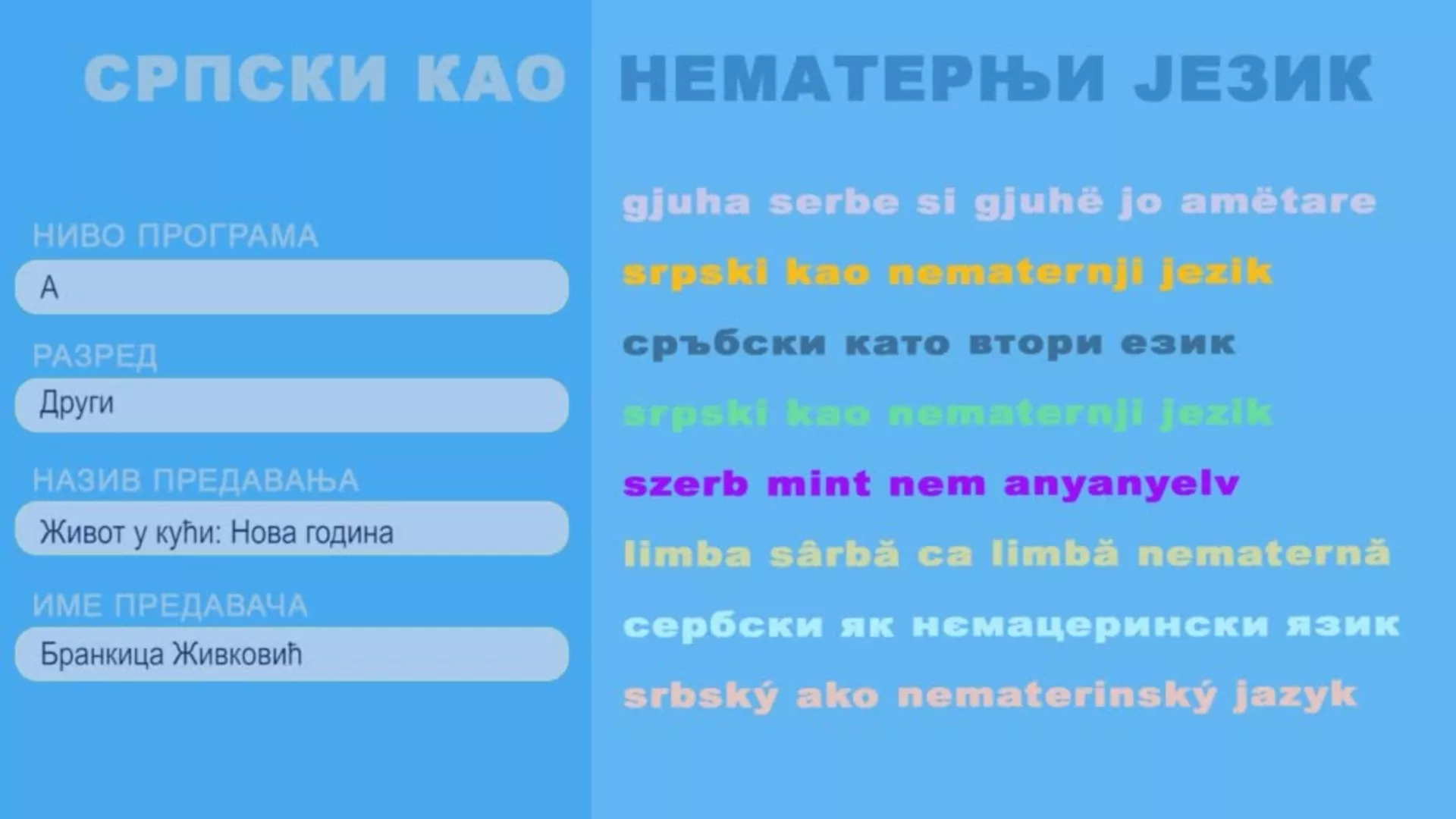 ОШ2 – Српски као нематерњи језик, 15. час: Живот у кући: Нова година, 2. део