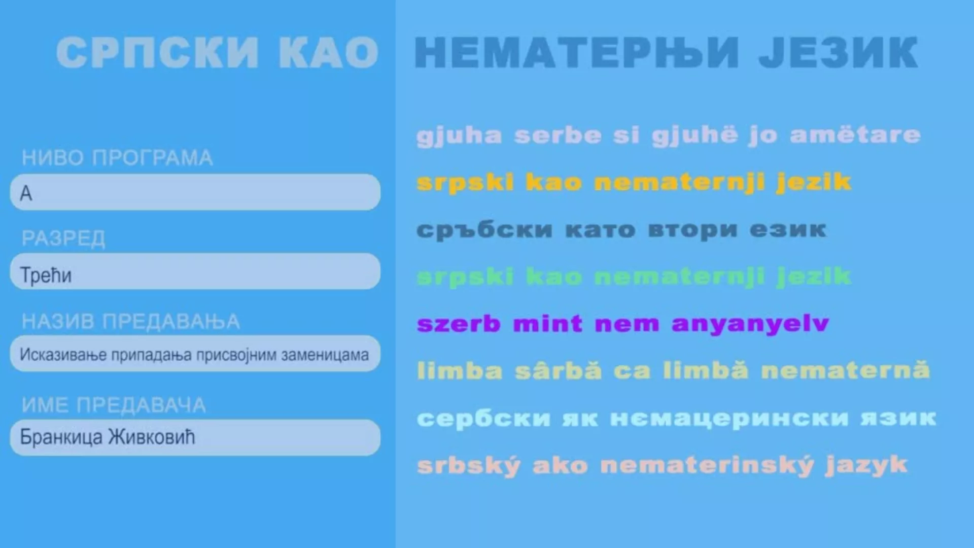ОШ3 – Српски као нематерњи језик, 3. час: Исказивање припадања присвојним заменицама