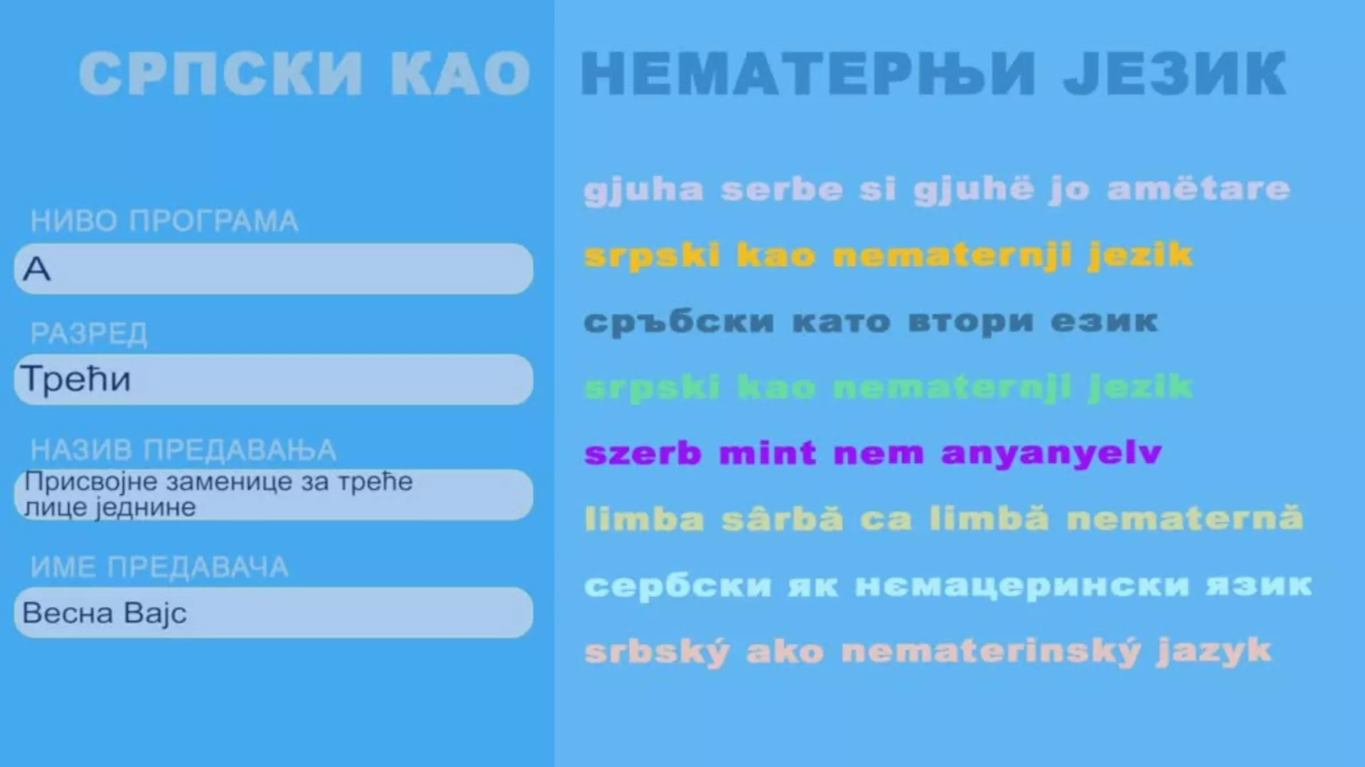 ОШ3 – Српски као нематерњи језик, 4. час: Присвојне заменице за треће лице једнине