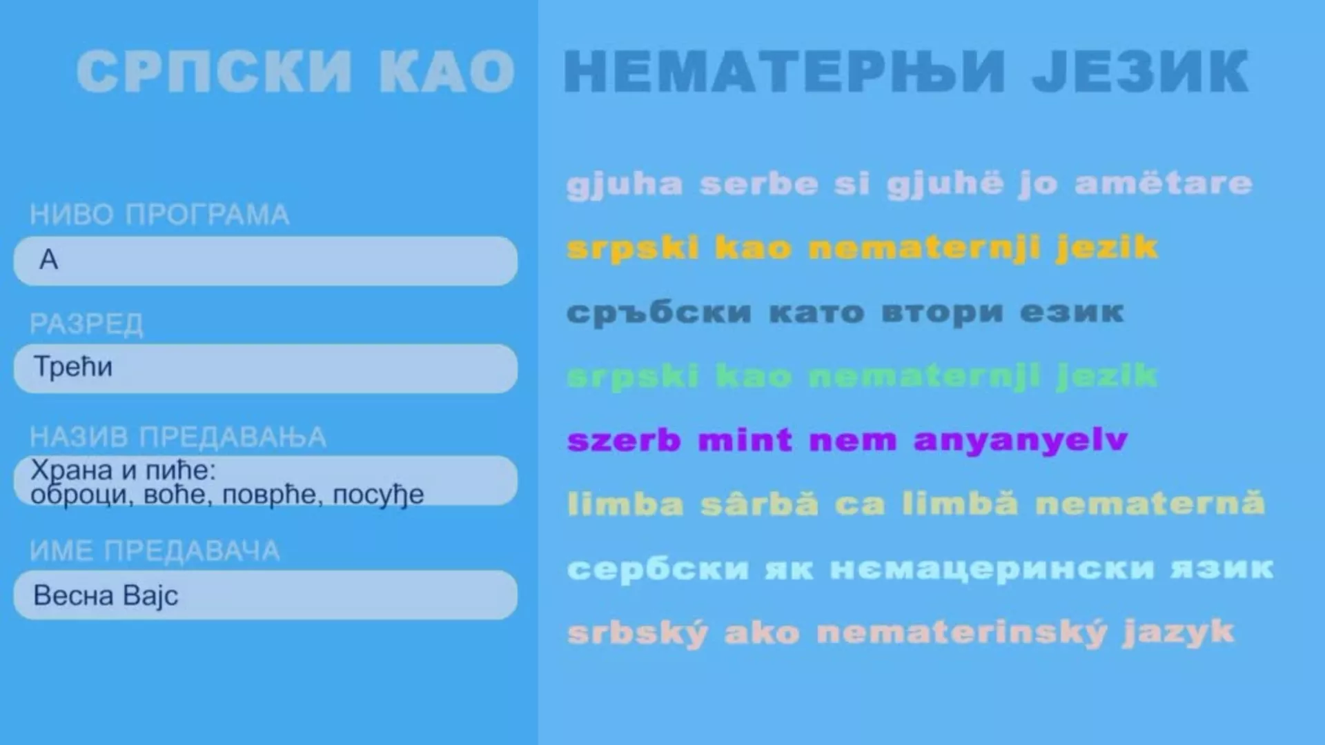 ОШ3 – Српски као нематерњи језик, 9. час: Храна и пиће: оброци, воће, поврће, посуђе