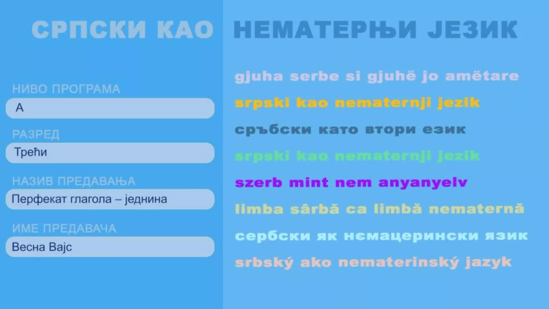 ОШ3 – Српски као нематерњи језик, 10. час: Перфекат глагола - једнина