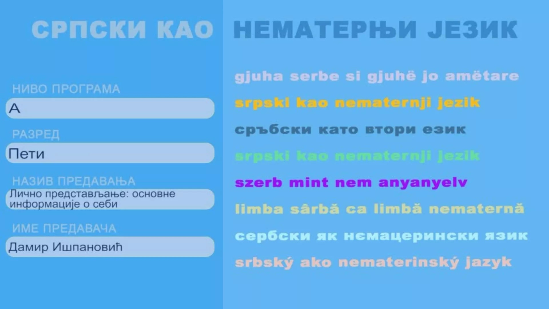 ОШ5 – Српски као нематерњи језик, 1. час: Лично представљање: основне информације о себи