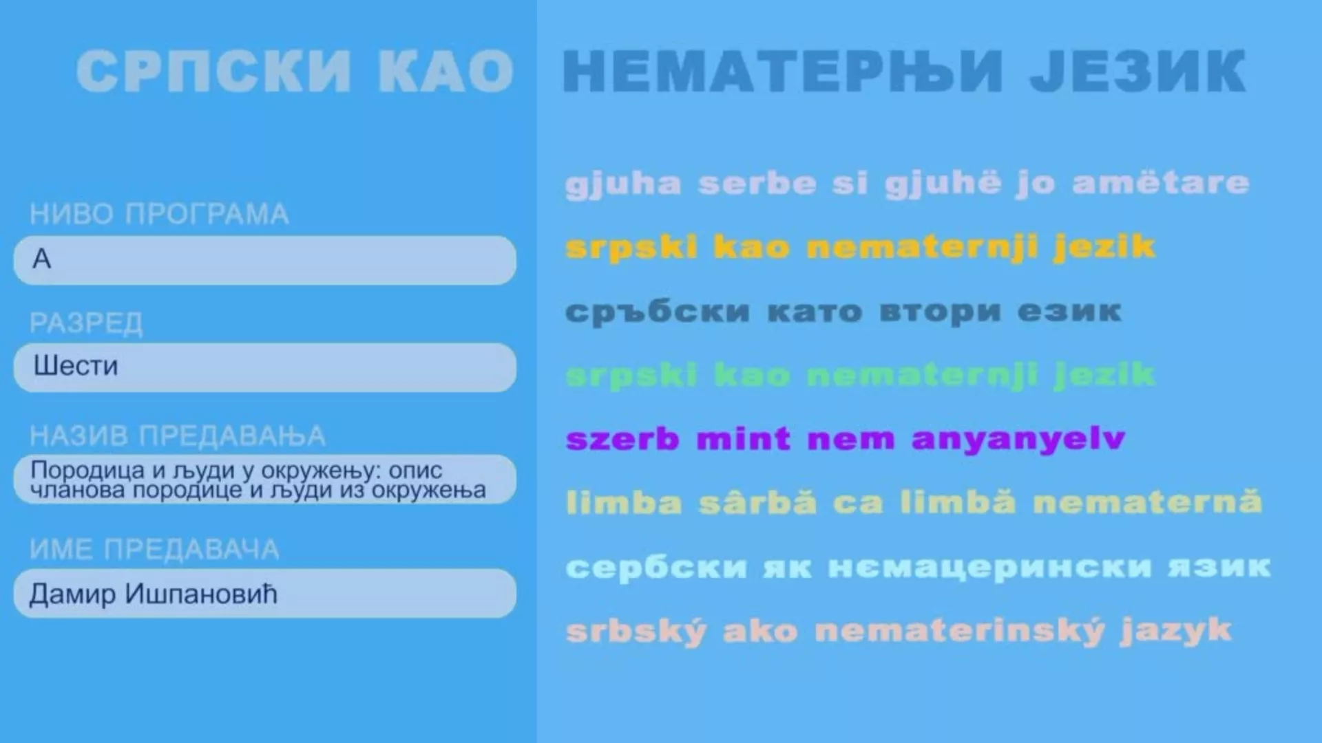 ОШ6 – Српски као нематерњи језик, 7. час: Породица и људи у окружењу: опис чланова породице и људи из окружења