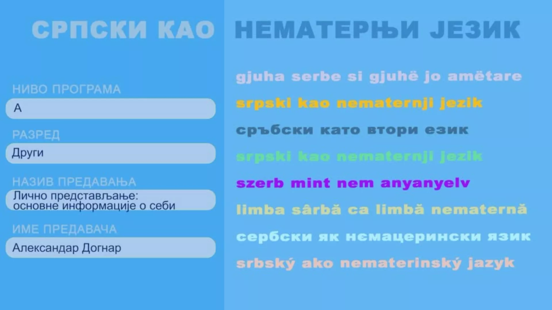 СШ2 – Српски као нематерњи језик, 1. час: Лично предствљање: основне информације о себи