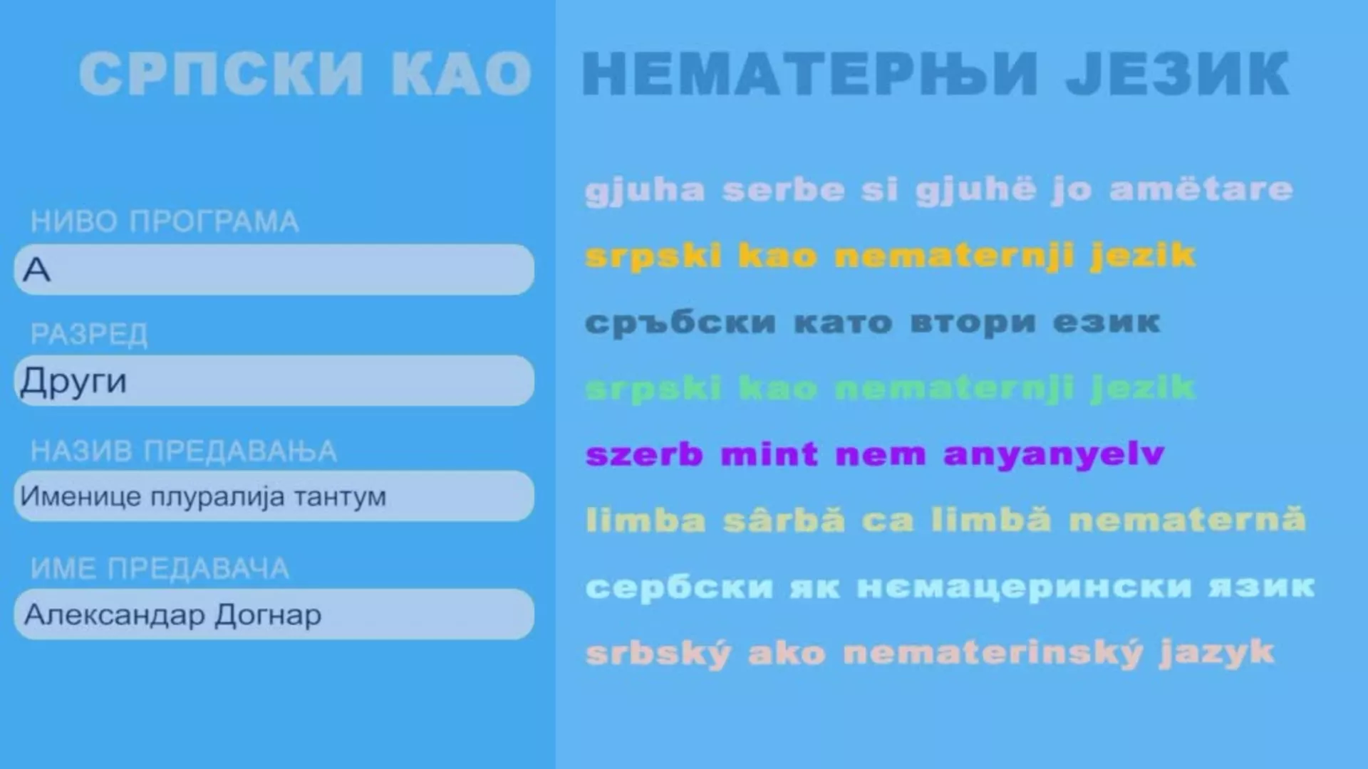 СШ2 – Српски као нематерњи језик, 7. час: Именица плуралија тантум