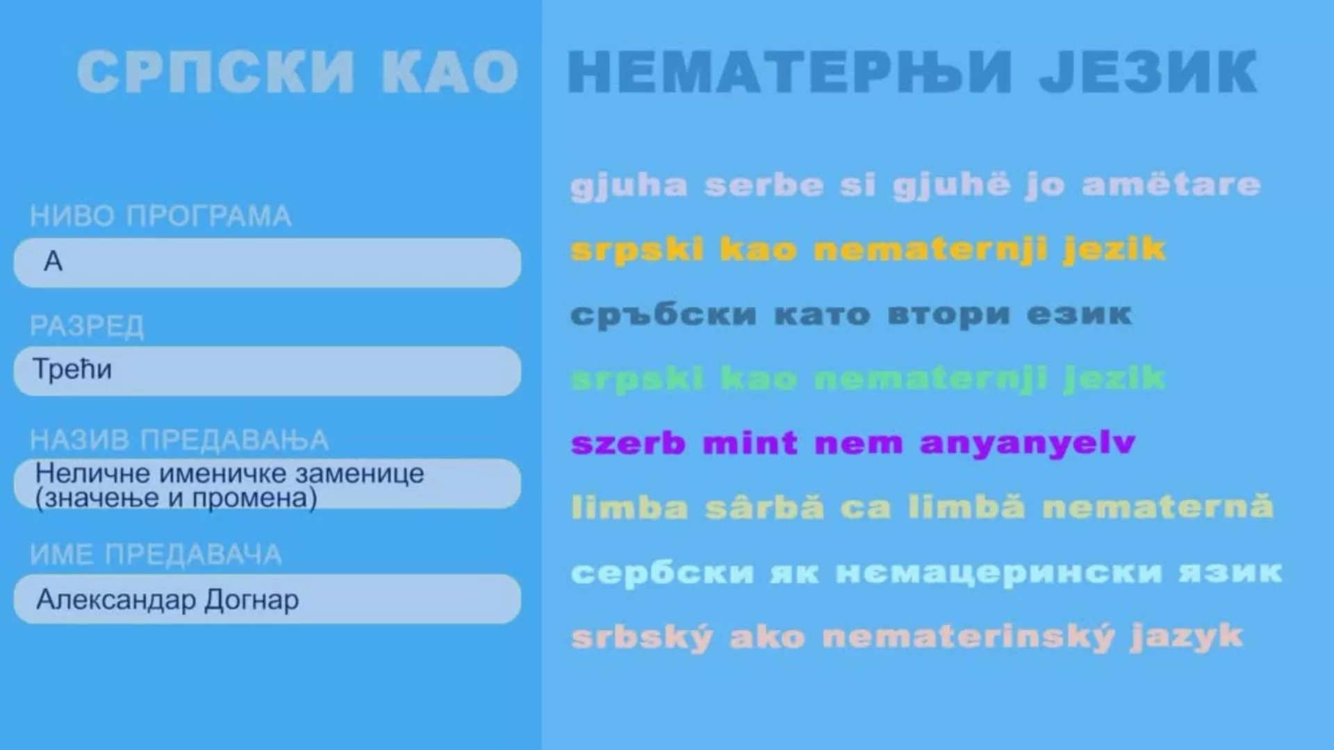 СШ3 – Српски као нематерњи језик, 4. час: Неличне именичке заменице (значење и промена)