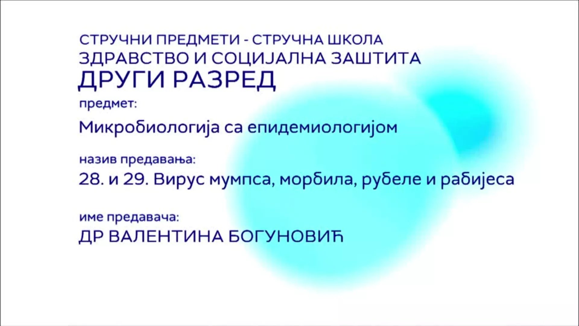 СШ2 – Микробиологија са епидемиологијом, 28. и 29. час: Вирус мумпса, морбила, рубела и рабијеса