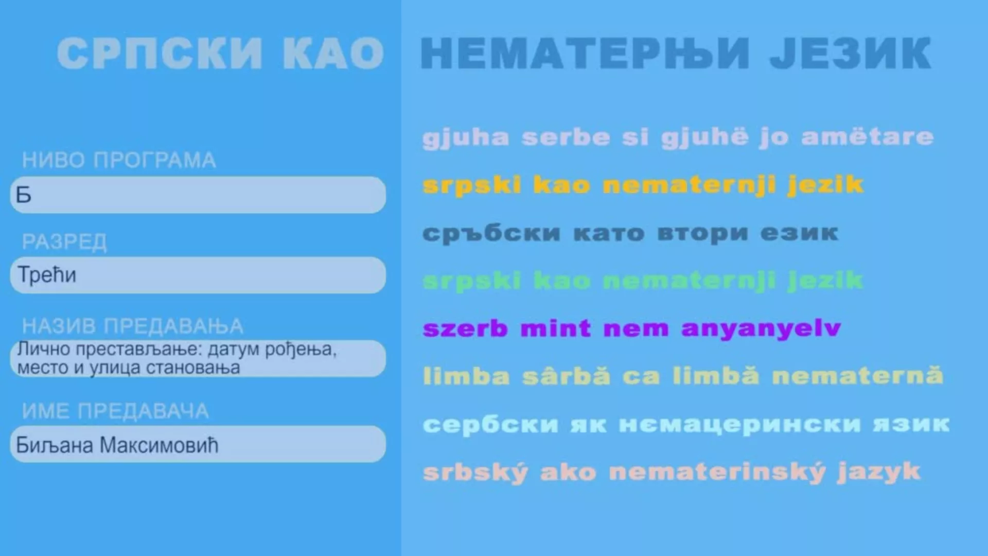 ОШ3 – Српски као нематерњи језик, 1. час: Лично представљање: датум рођења, место и улица становања