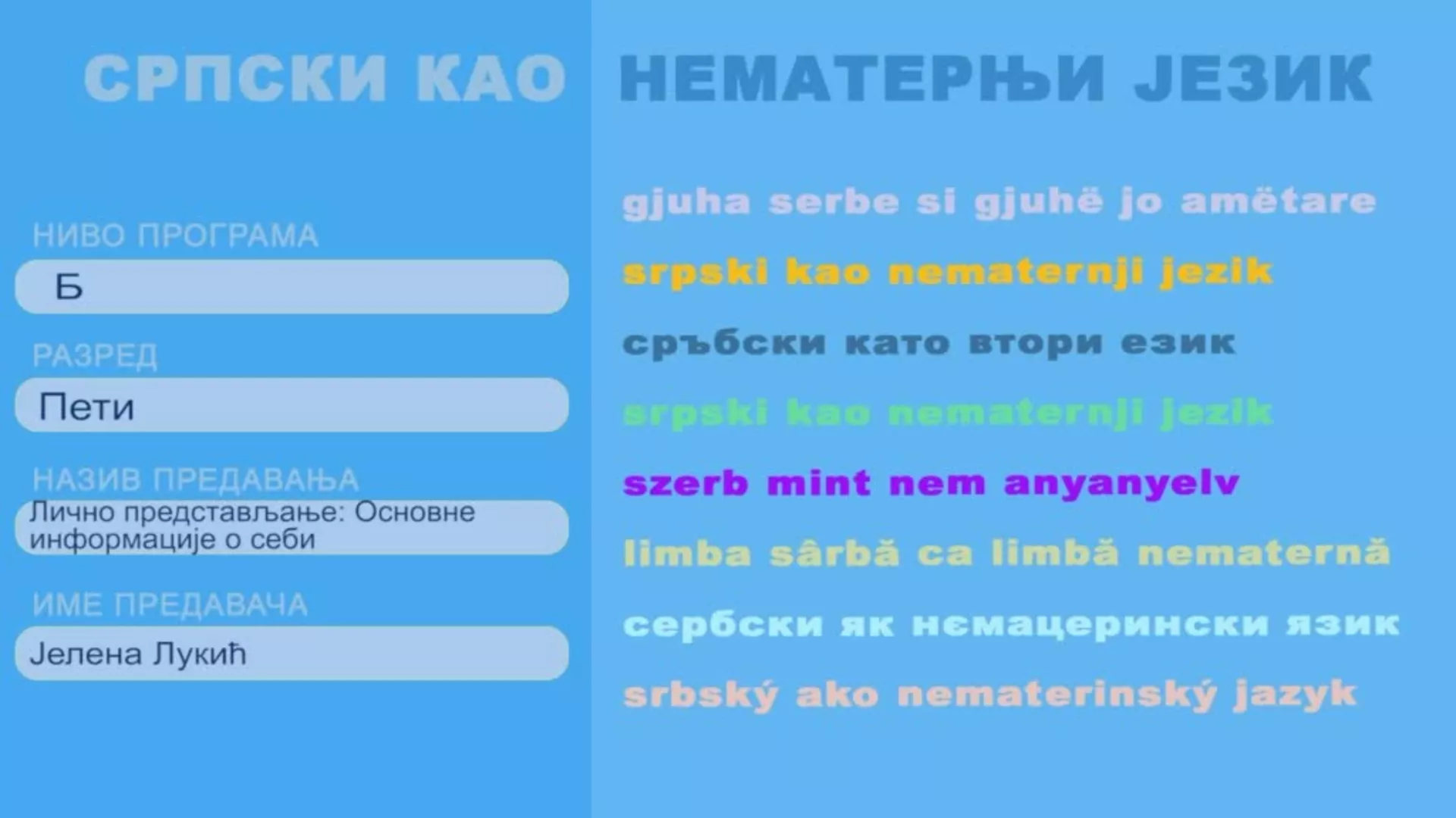 ОШ5 – Српски као нематерњи језик, 1. час: Лично представљање: Основне информације о себи