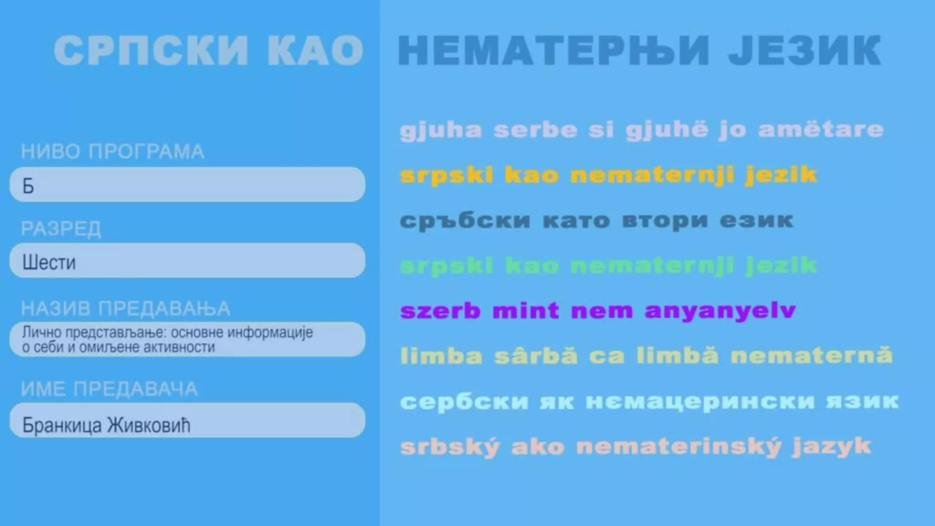 ОШ6 – Српски као нематерњи језик, 1. час: Лично представљање: основне информације о себи и омиљене активности