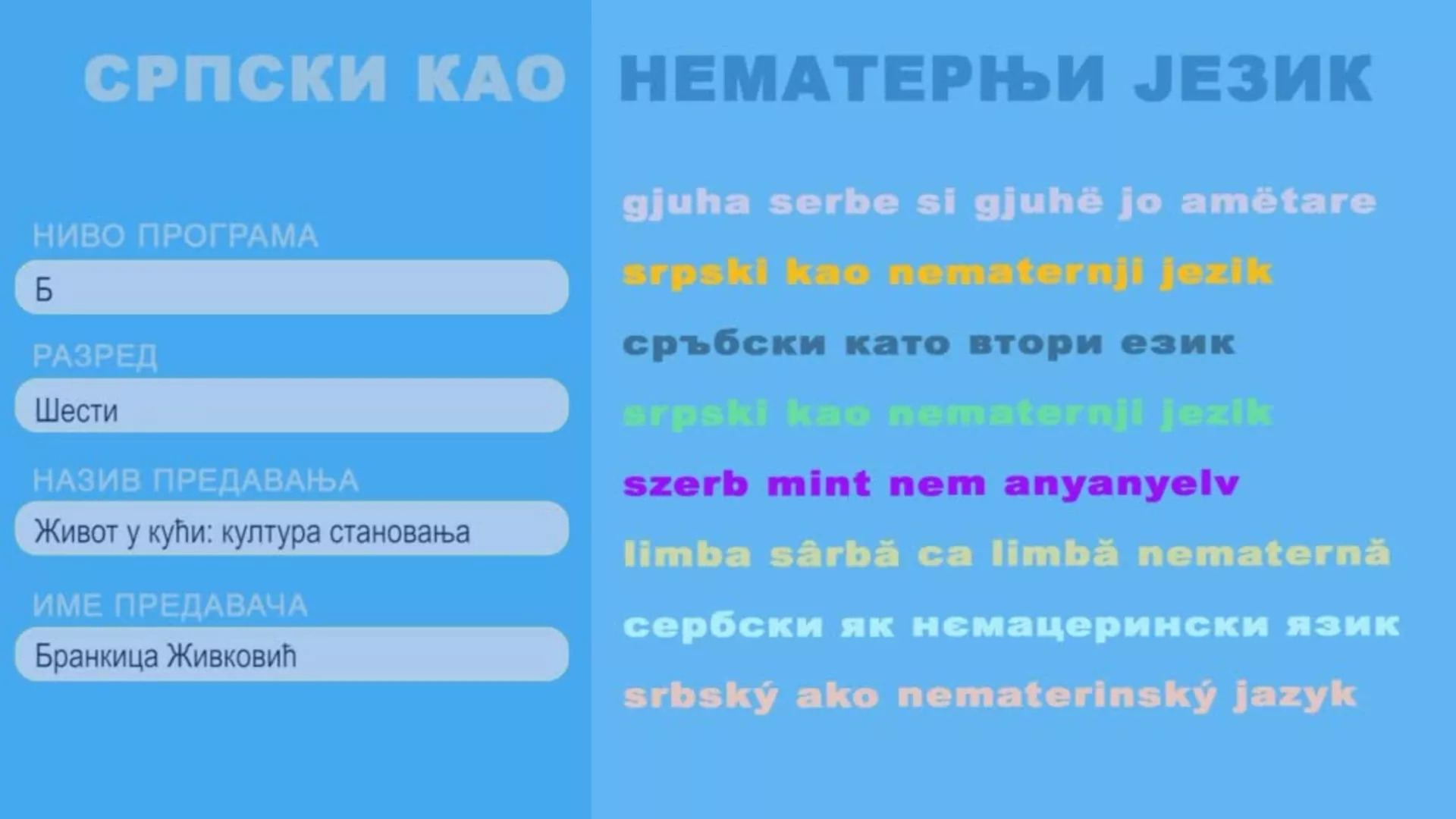 ОШ6 – Српски као нематерњи језик, 11. час: Живот у кући: култура становања