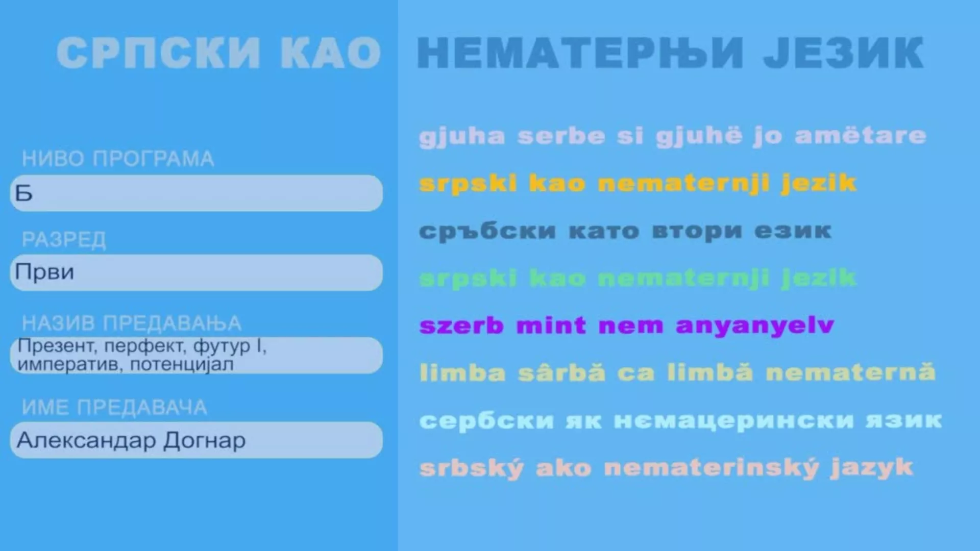 СШ1 – Српски као нематерњи језик, 4. час: Презент, перфект, футур I, императив, потенцијал