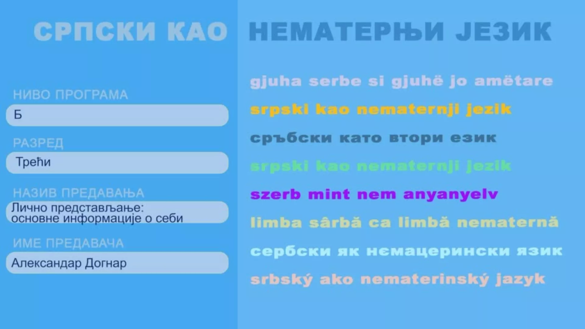 СШ3 – Српски као нематерњи језик, 1. час: Лично представљање: основне информације о себи