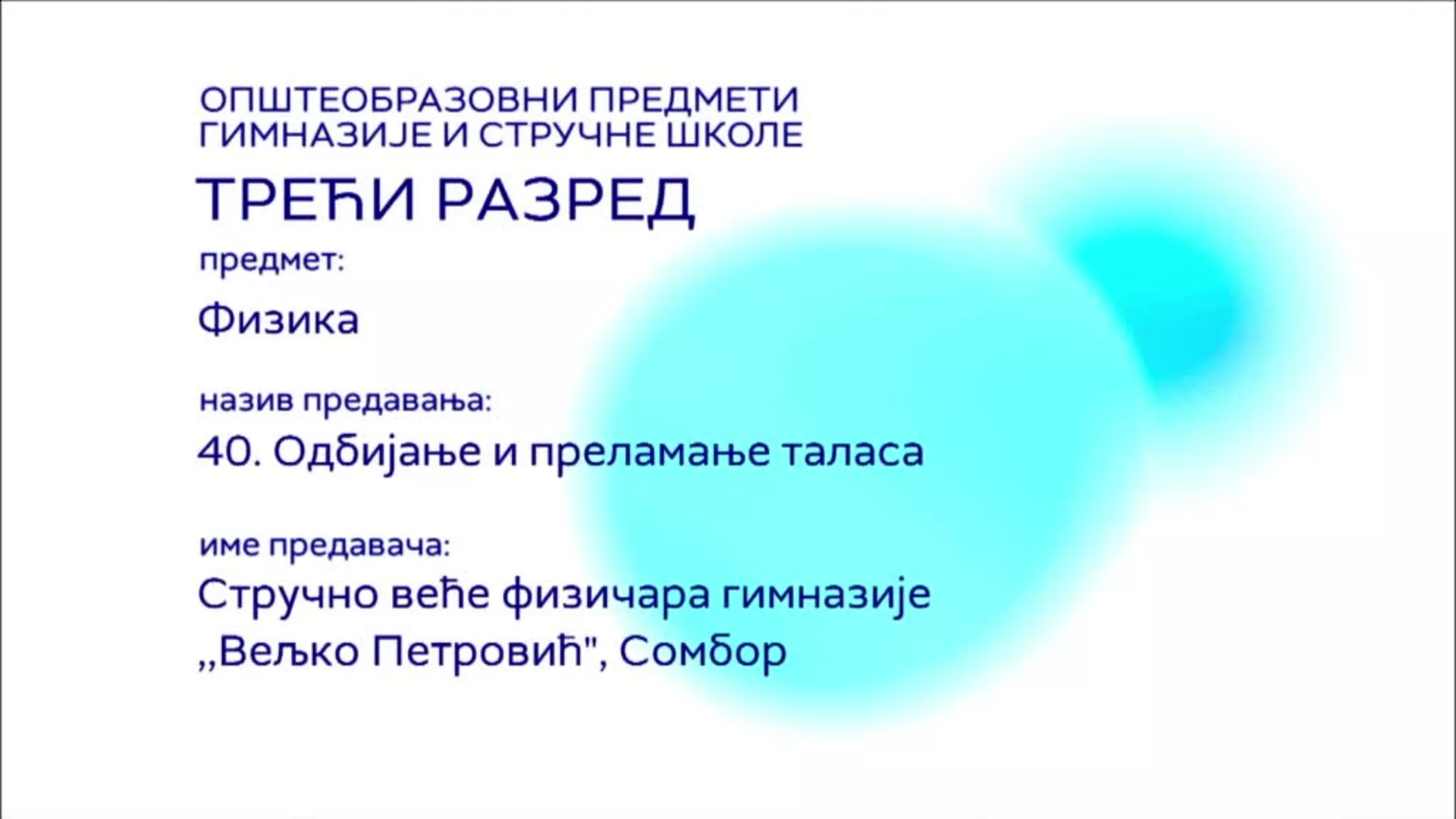 СШ3 – Физика, 40. час: Одбијање и преламање таласа
