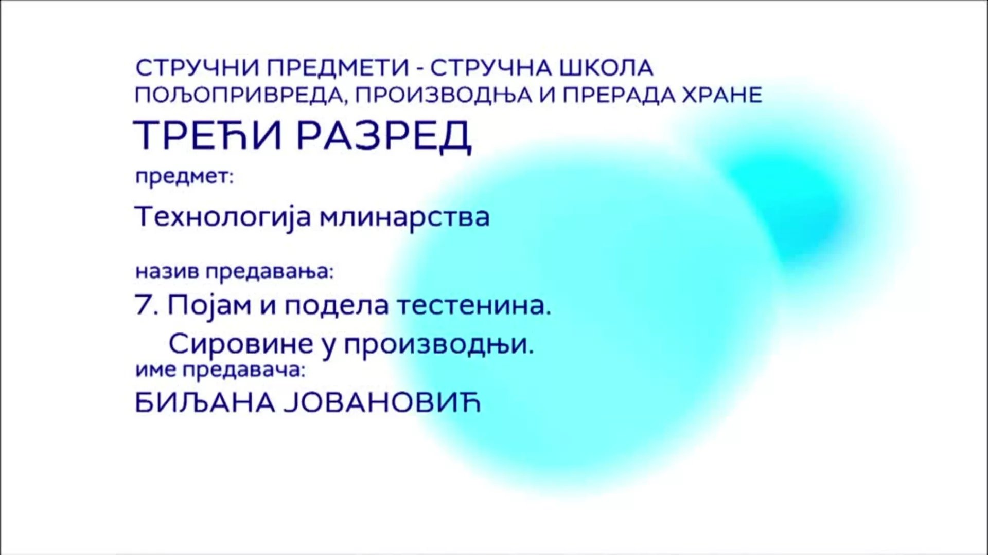 СШ3 – Технологија млинарства, 7. час: Појам и подела тестенина. Сировине у производњи