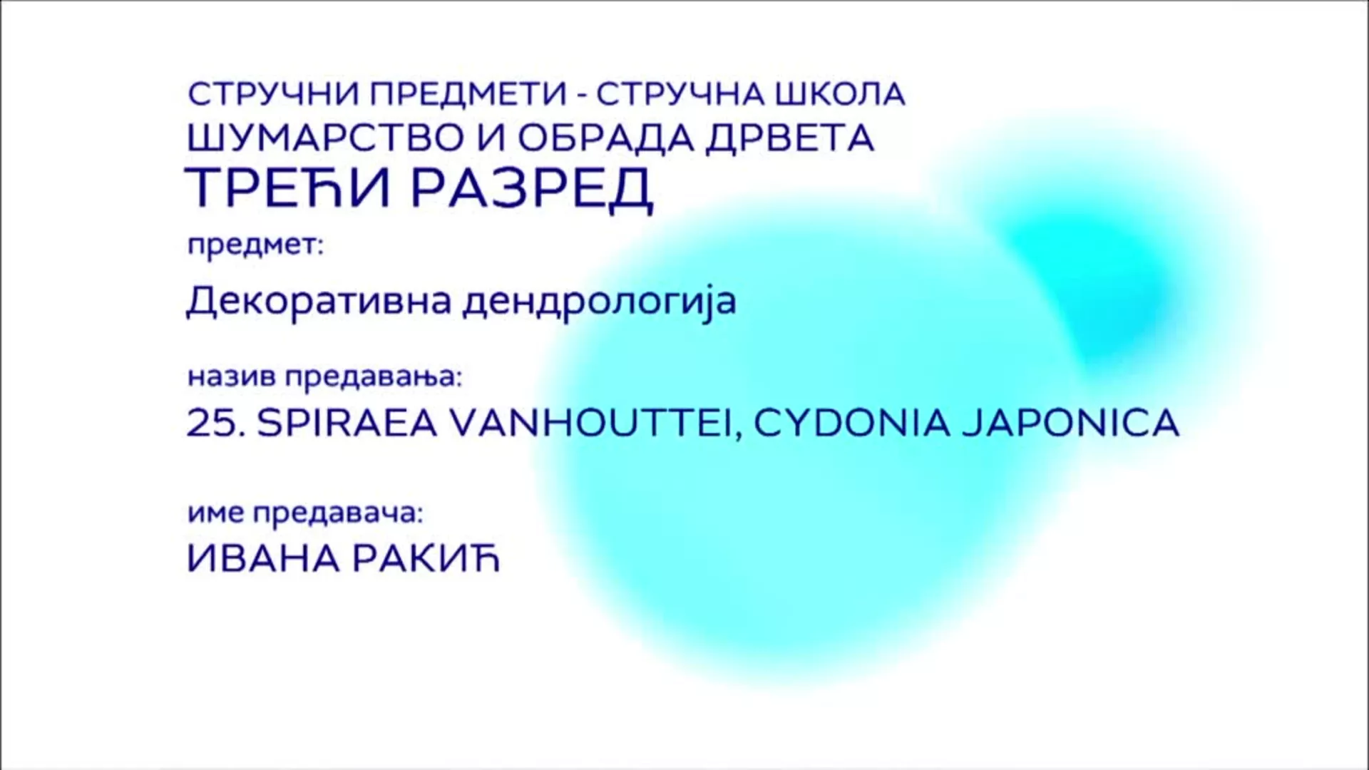 СШ3 – Декоративна дендрологија, 25. час: Spiraea vanhouttei, Cydonia Japonica
