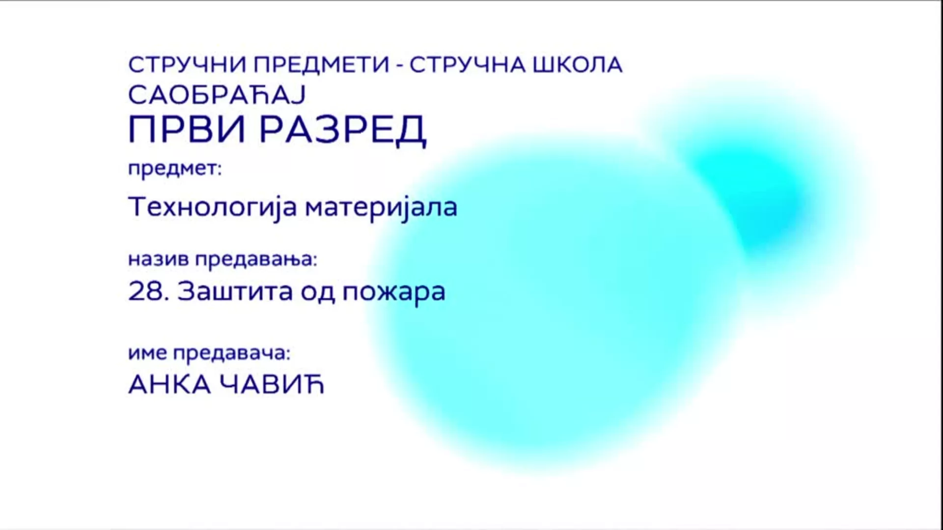 СШ1 – Технологија материјала, 28. час: Заштита од пожара