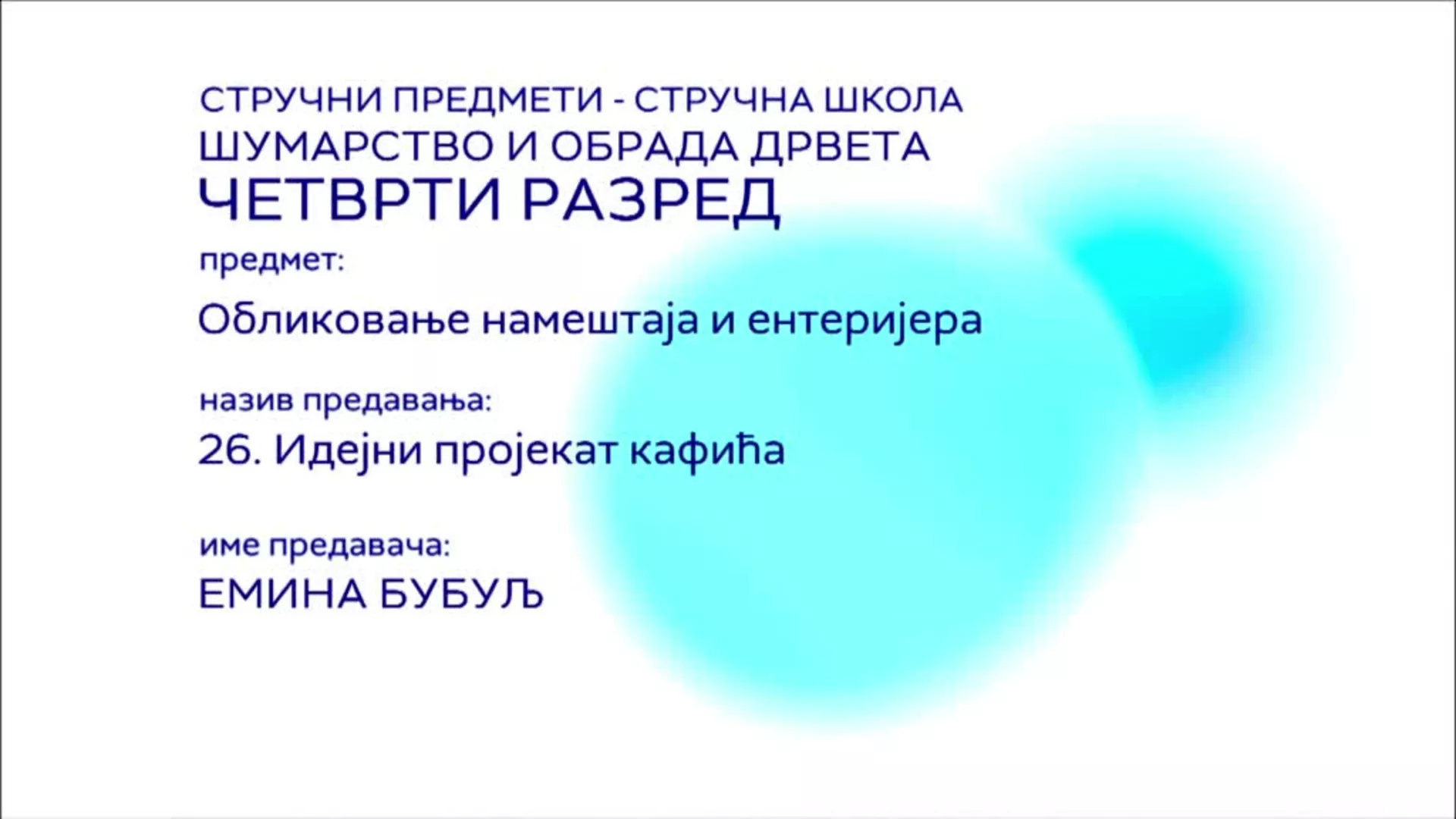 СШ4 – Обликовање намештаја и енетријера, 26. час: Идејни пројекат кафића