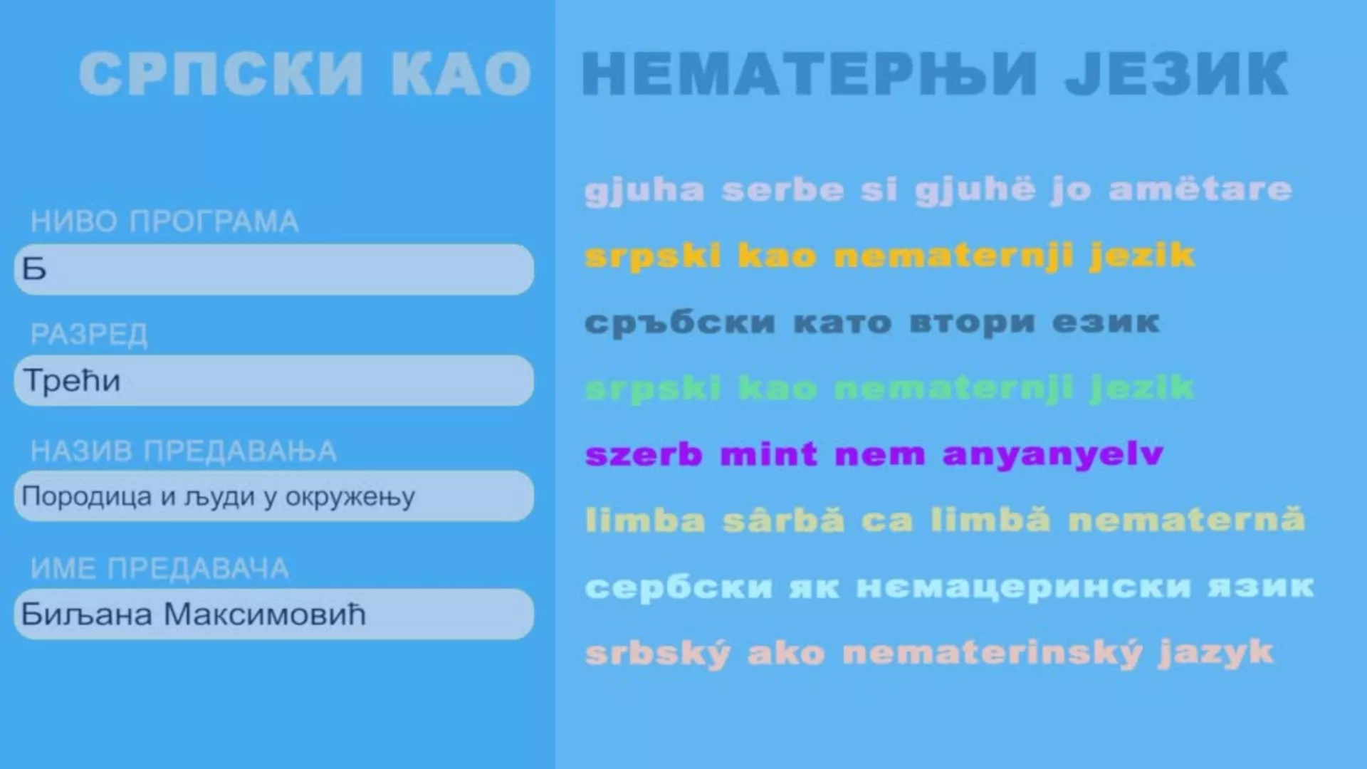 ОШ3 – Српски као нематерњи језик, 3. час: Породица и људи у окружењу