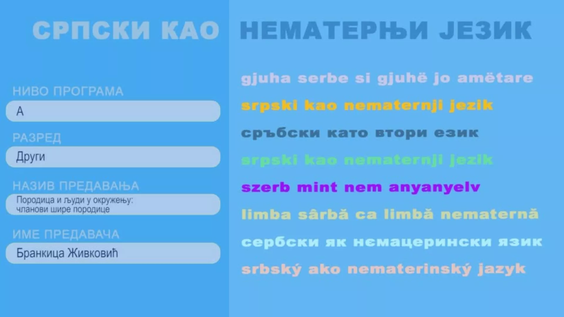 OŠ2 – Srpski kao nematernji jezik, 4. čas: Porodica i ljudi u okruženju: članovi šire porodice