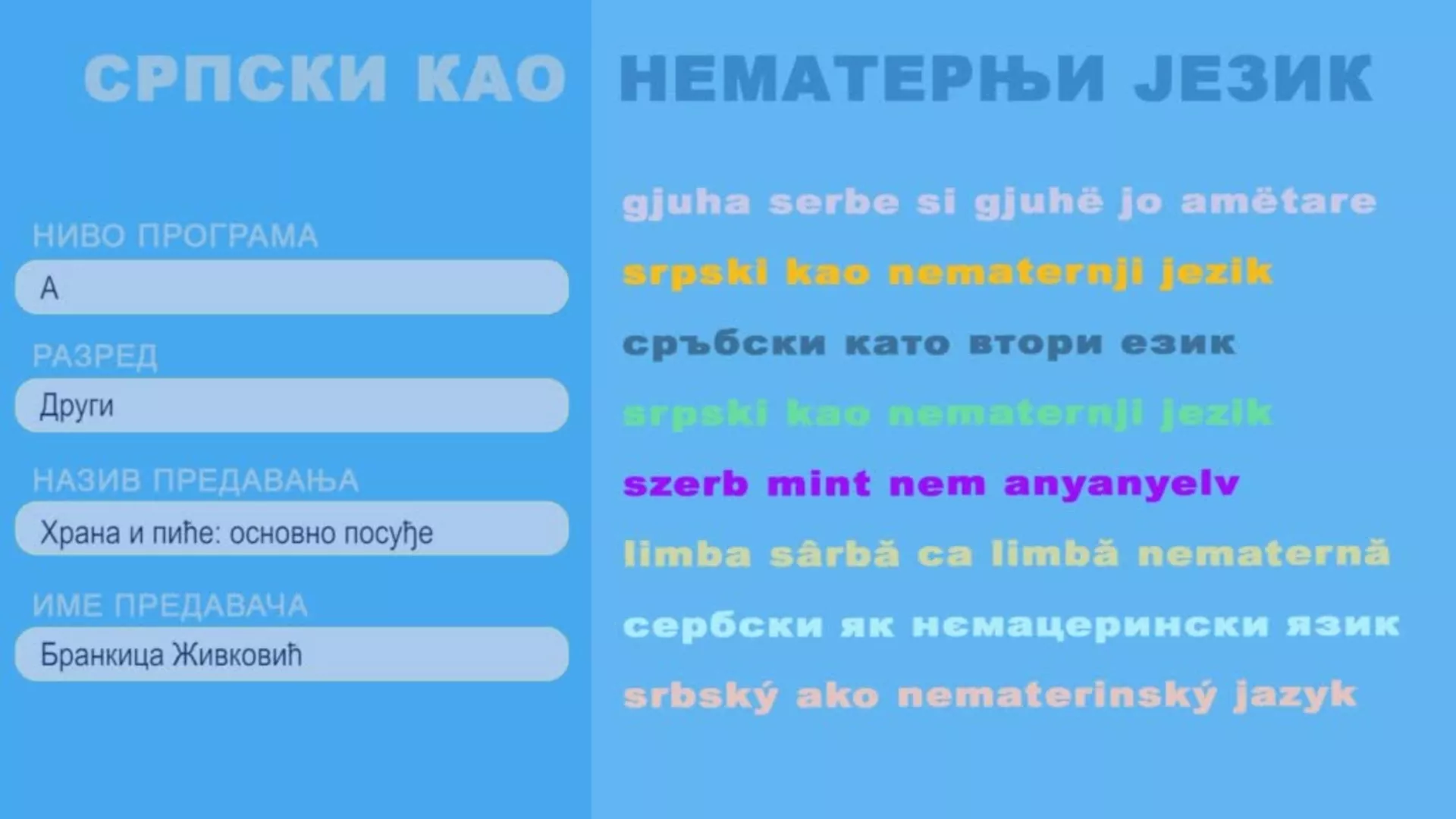 OŠ2 – Srpski kao nematernji jezik, 10. čas: Hrana i piće: osnovno posuđe