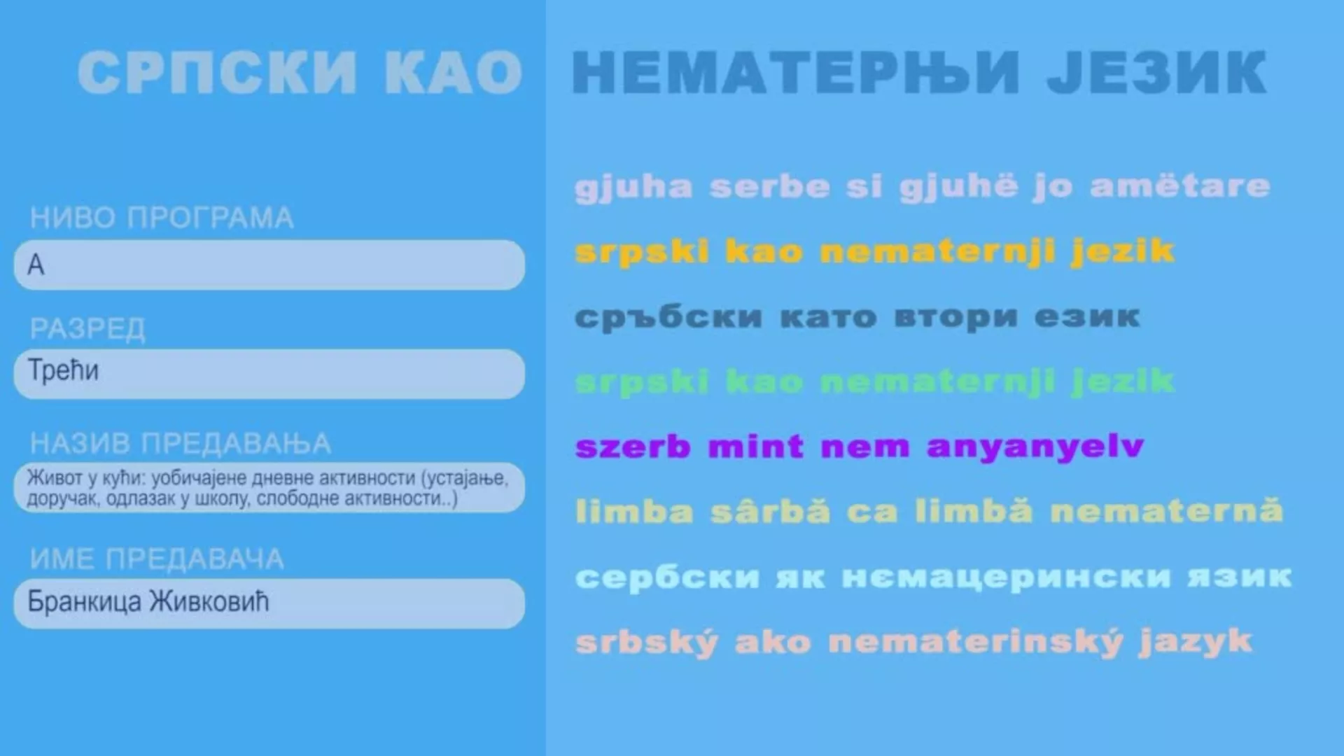 OŠ3 – Srpski kao nematernji jezik, 7. čas: Život u kući: uobičajene dnevne aktivnosti
