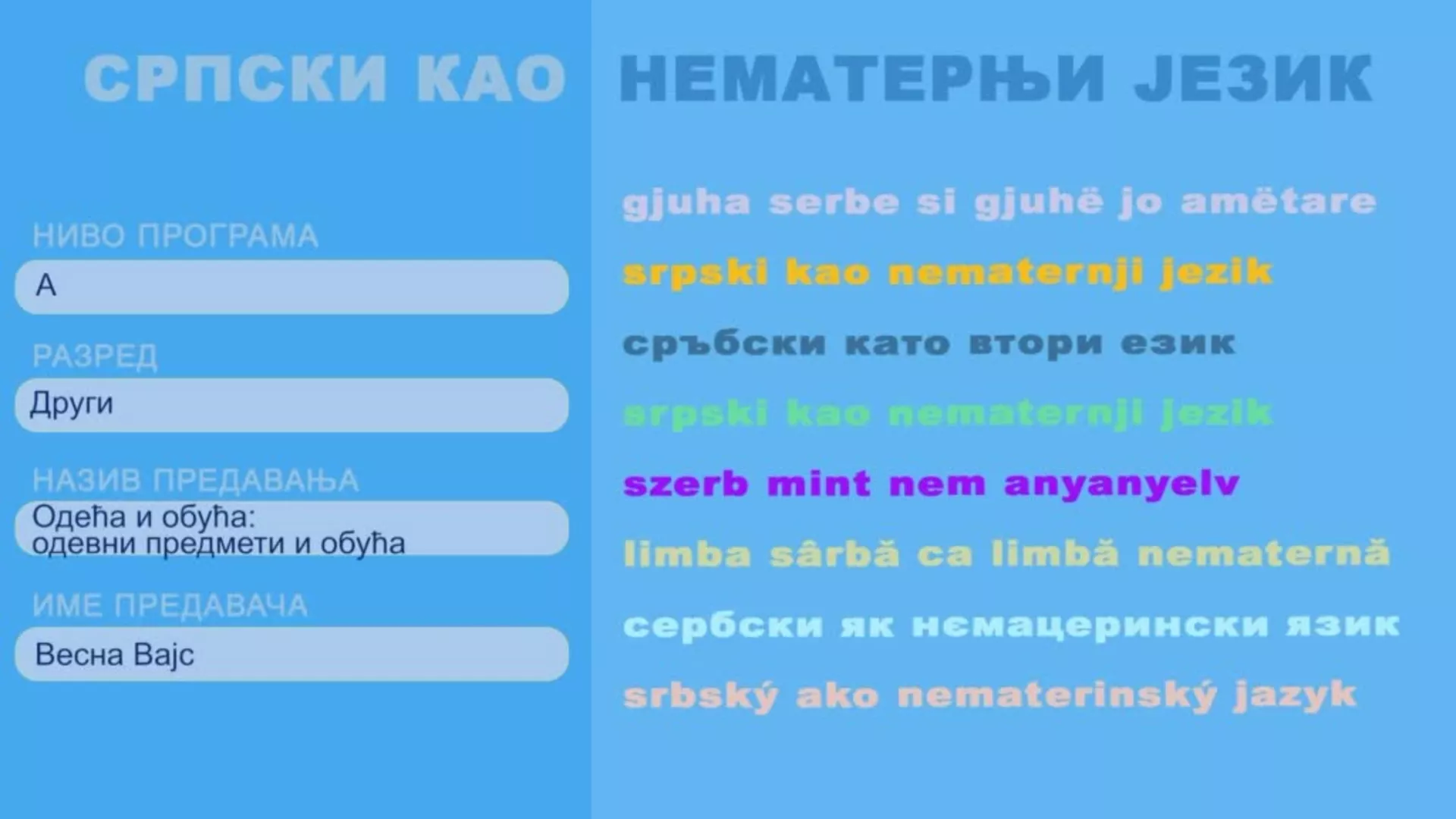 OŠ2 – Srpski kao nematernji jezik, 11. čas: Odeća i obuća: odevni predmeti i obuća