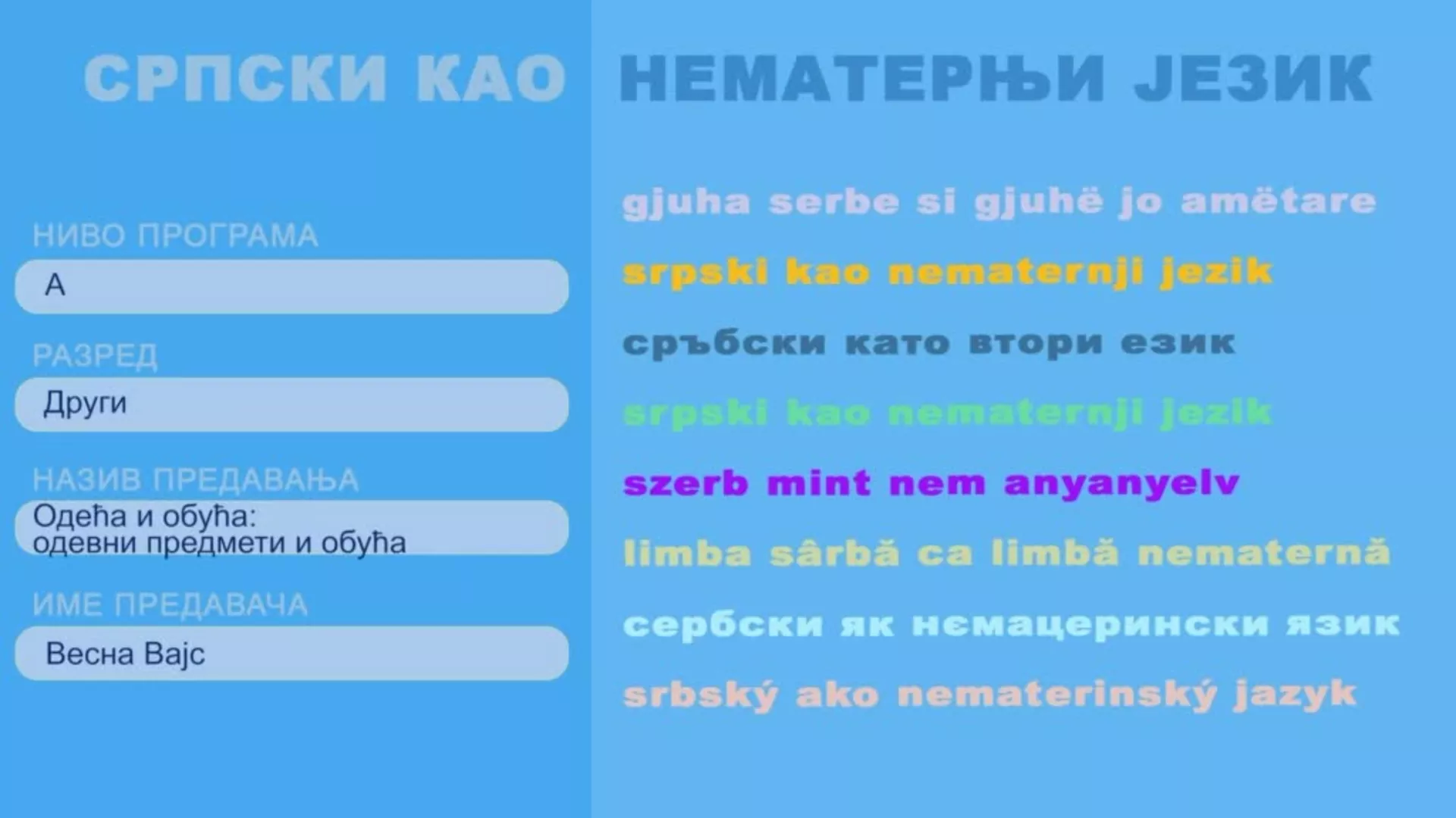 OŠ2 – Srpski kao nematernji jezik, 12. čas: Odeća i obuća: odevni predmeti i obuća, 2. deo