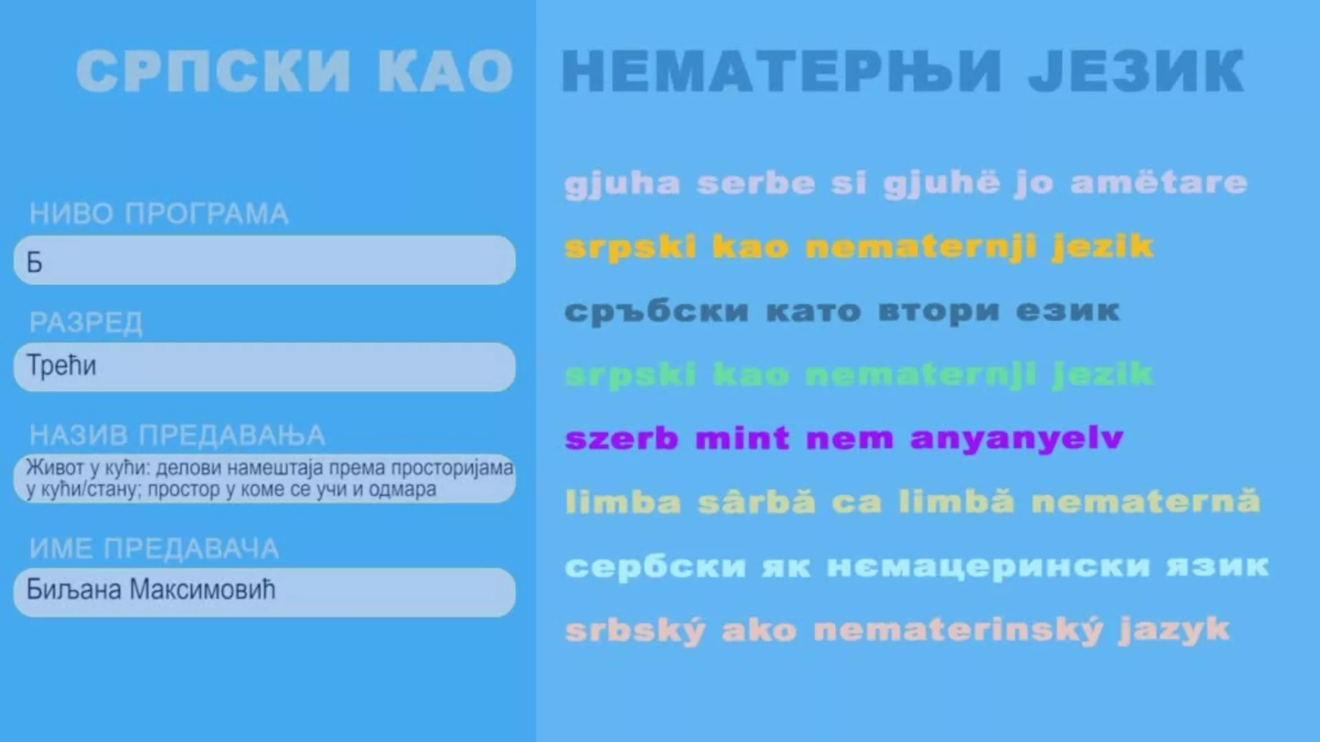 OŠ3 – Srpski kao nematernji jezik, 6. čas: Život u kući: delovi nameštaja prema prostorijama u kući/stanu