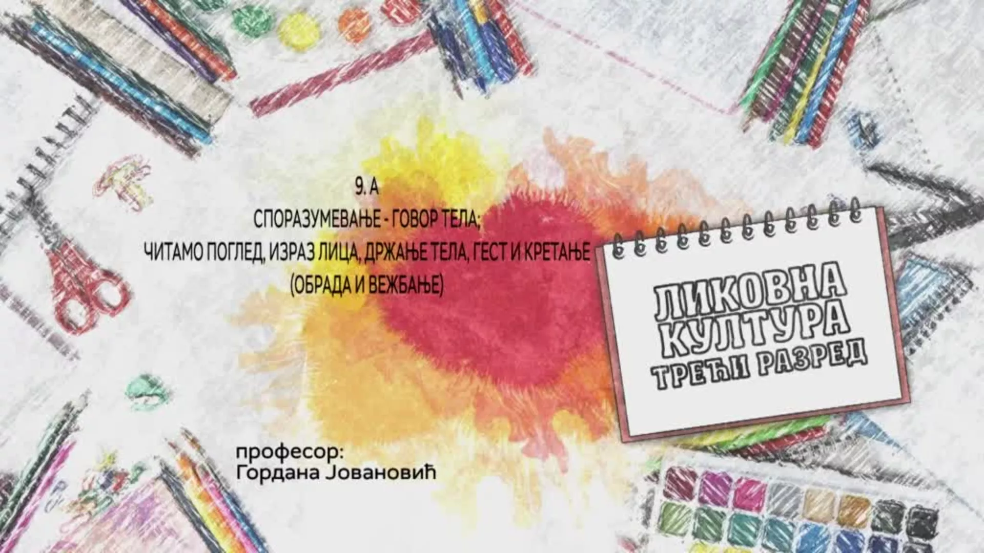 ОШ3 – Ликовна култура, 9.А час: Споразумевање - говор тела, читамо поглед, израз лица, држање тела... (обрада и вежбање)