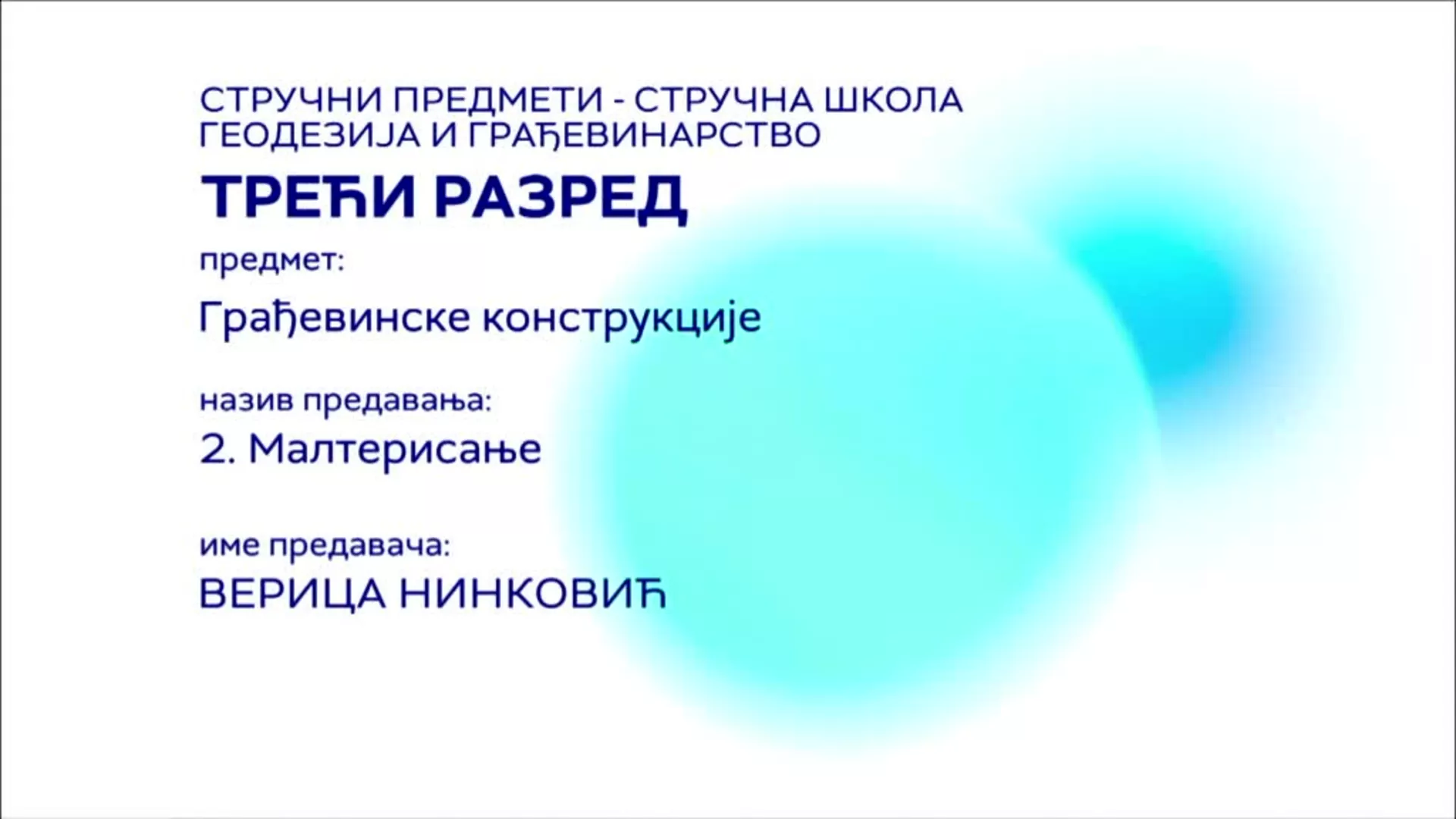 СШ3 – Грађевинске конструкције, 2. час: Малтерисање