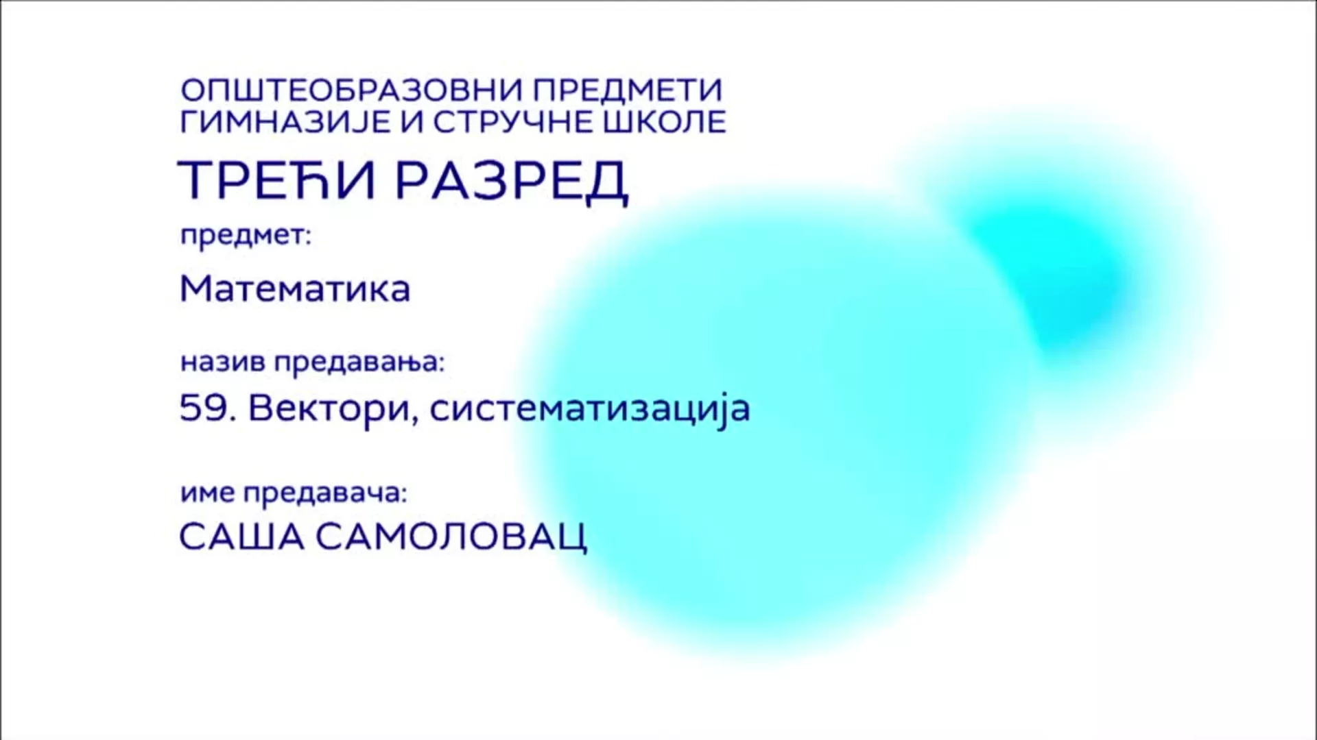 СШ3 – Математика, 59. час: Вектори (систематизација)